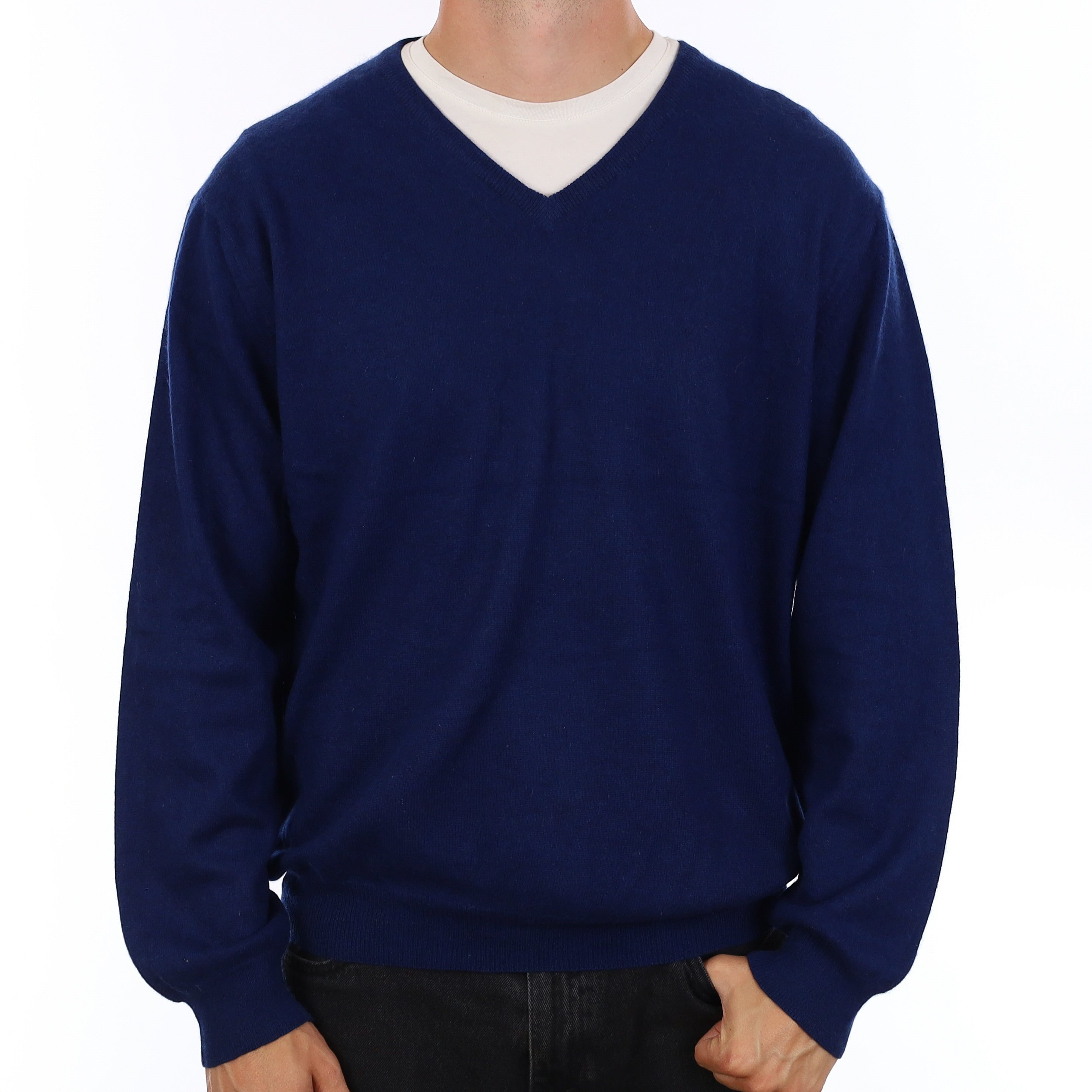 Men's French Navy Cashmere V Neck Jumper XXL