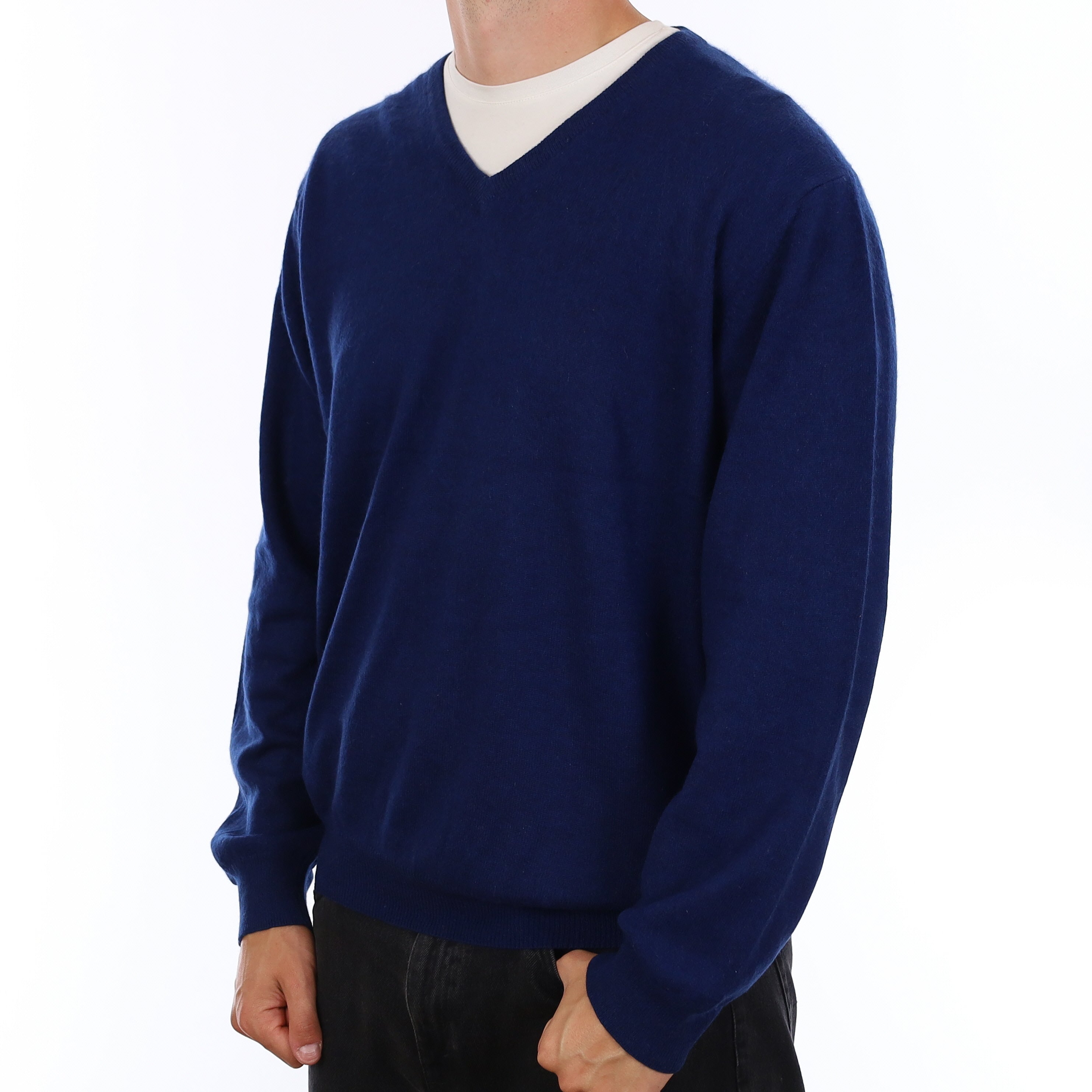 Men's French Navy Cashmere V Neck Jumper XXL