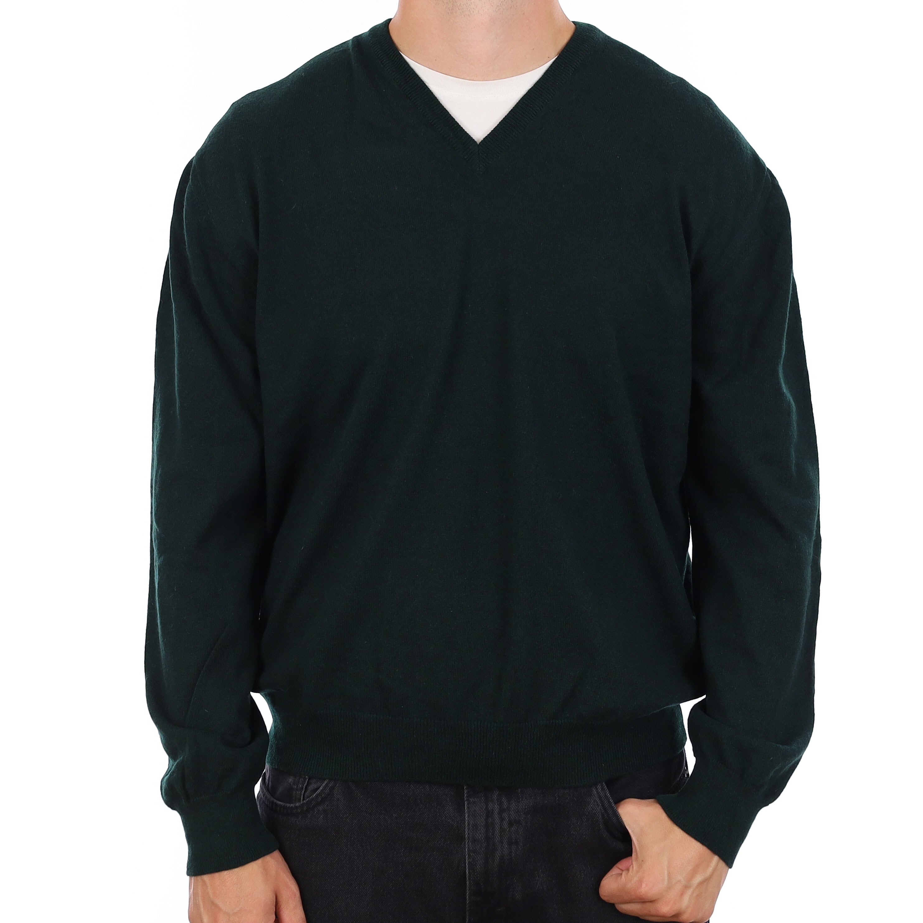 Men's Bottle Green Cashmere V Neck Jumper XXL