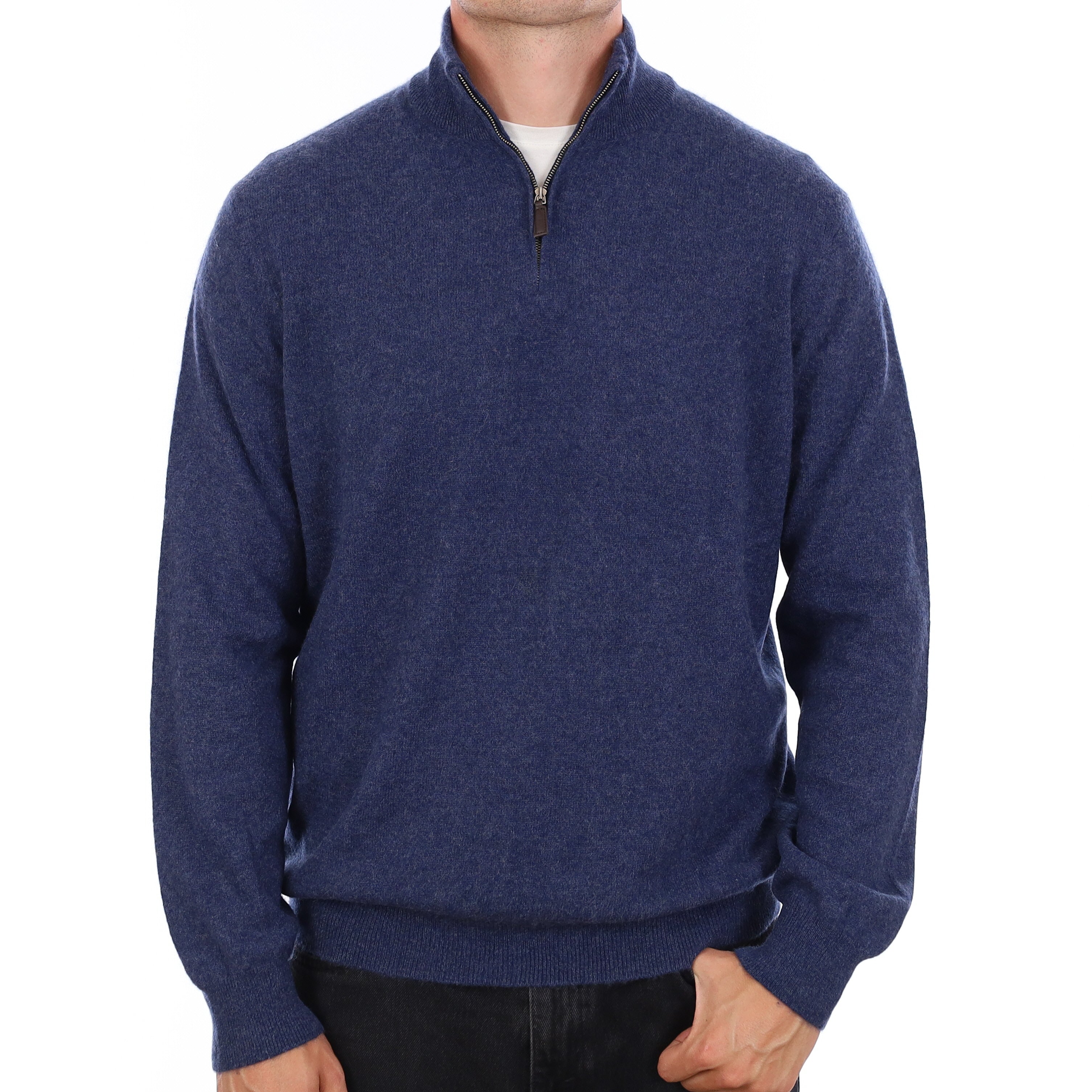 Men's Naval Blue Cashmere Quarter Zip Jumper XXL