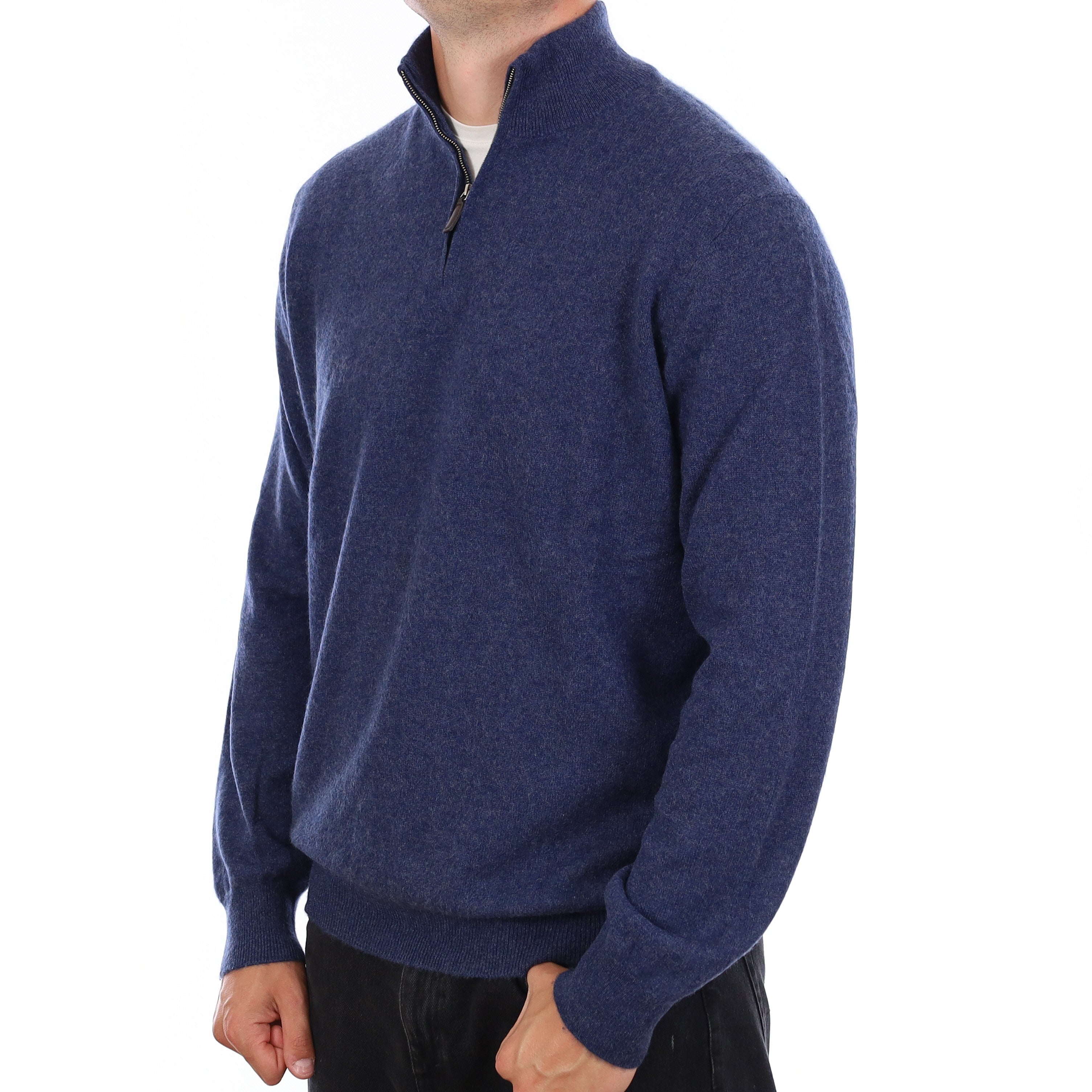 Men's Naval Blue Cashmere Quarter Zip Jumper XXL
