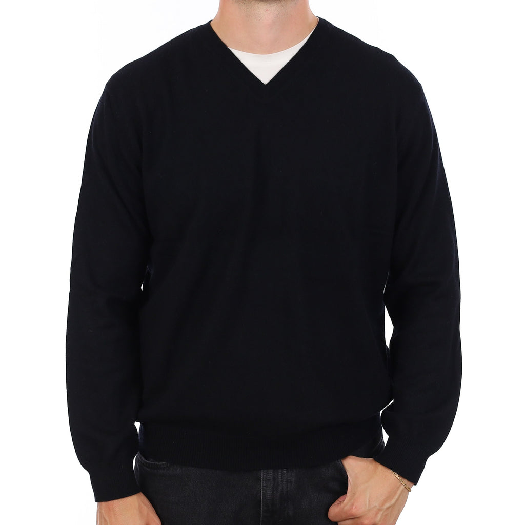 Men's Black Cashmere V Neck Jumper XL