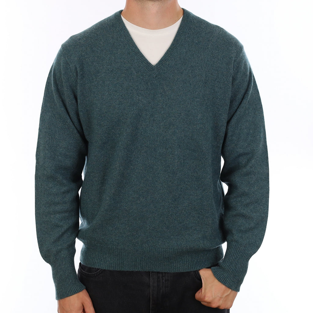 Men's spruce Green Heavy Knit Cashmere V Neck Jumper XL