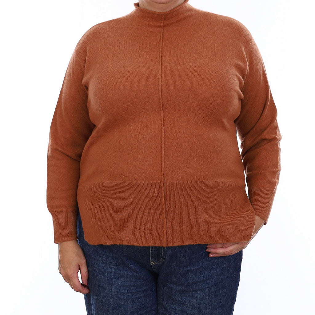 Rust Orange Cashmere Funnel Neck Jumper Extra Large