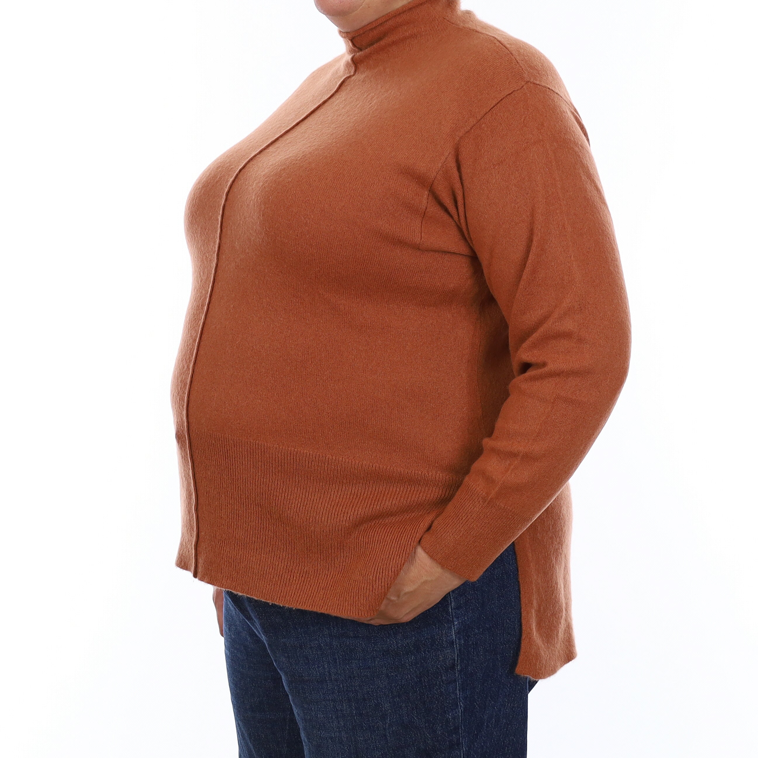 Rust Orange Cashmere Funnel Neck Jumper Extra Large