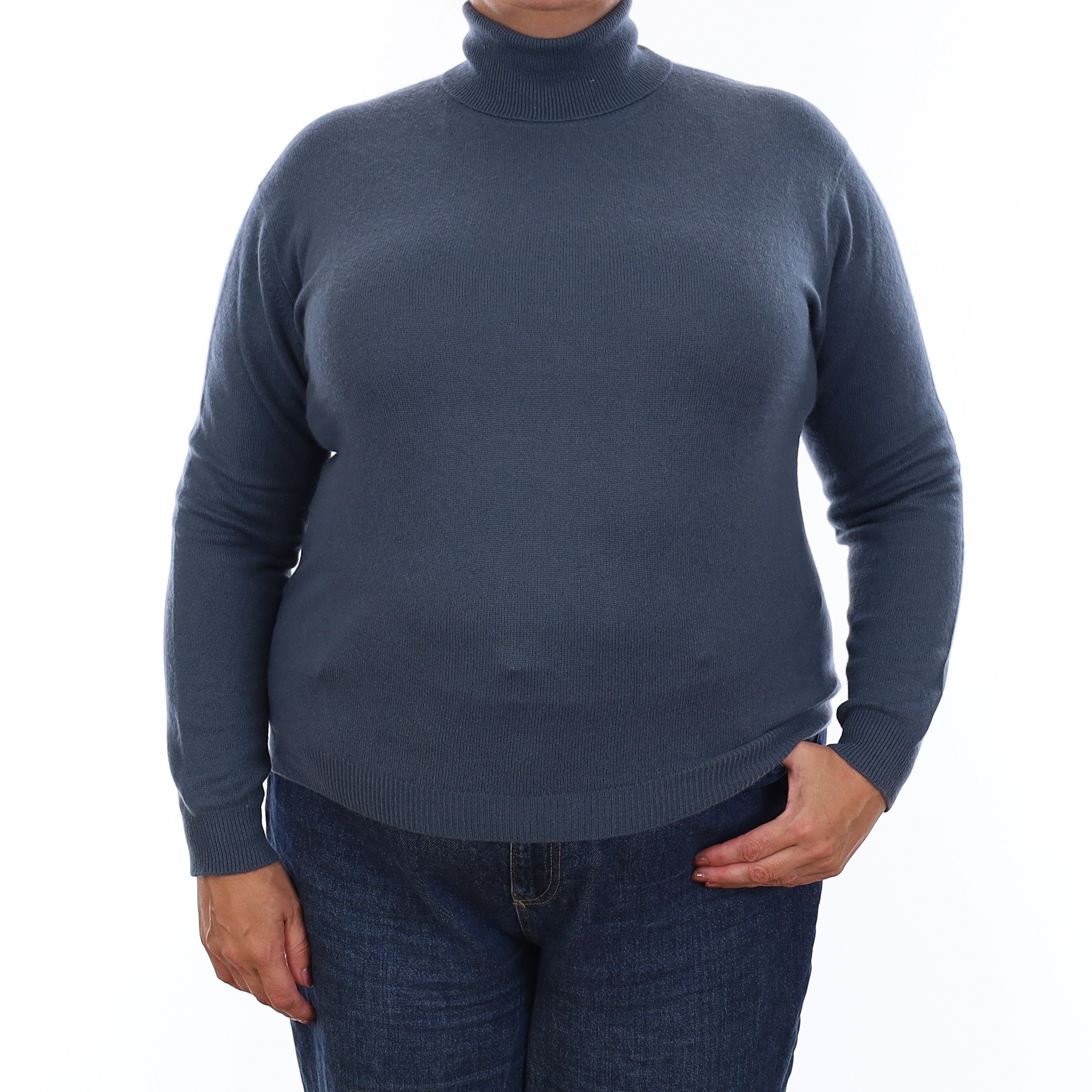 Slate Blue Cashmere Polo Neck Jumper Extra Large