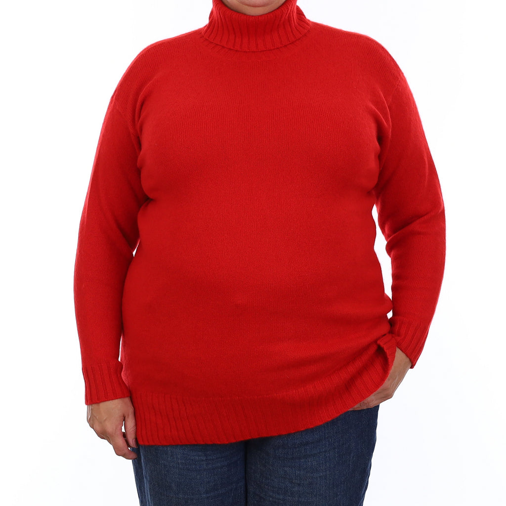 Vermillion Red Chunky Cashmere Polo Neck Jumper Extra Large
