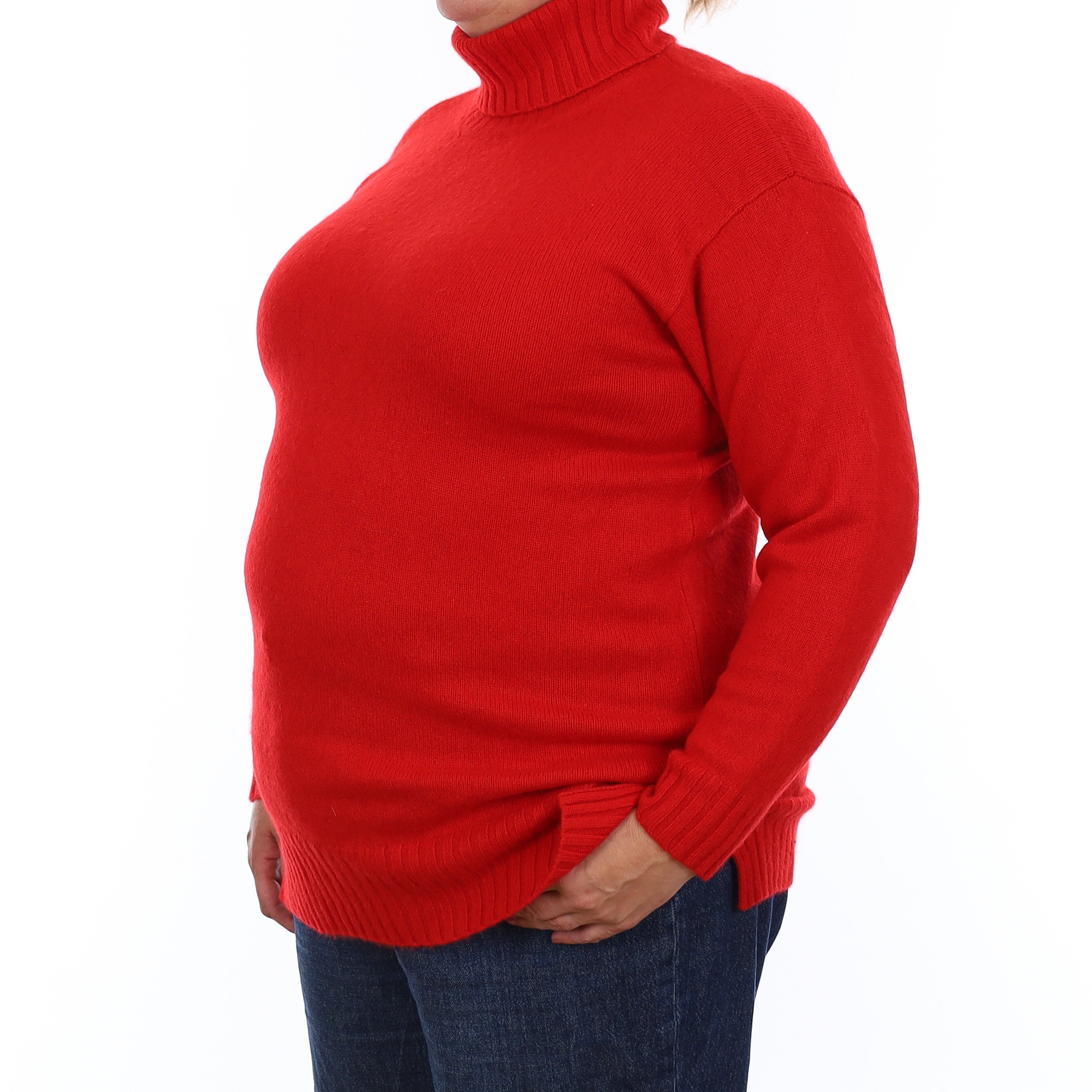 Vermillion Red Chunky Cashmere Polo Neck Jumper Extra Large