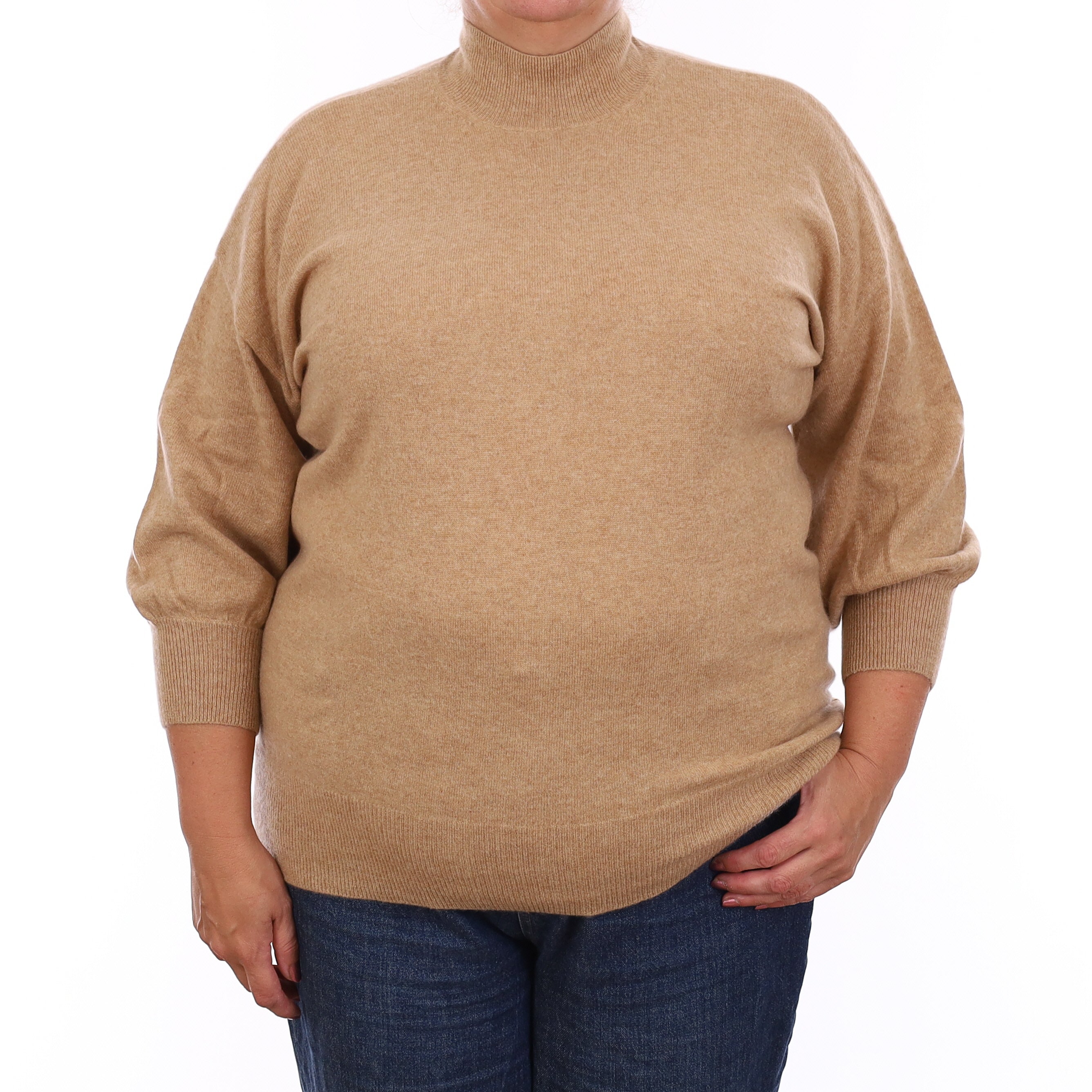 Caramel Brown Cashmere Balloon Sleeve Turtle Neck Jumper Extra Large