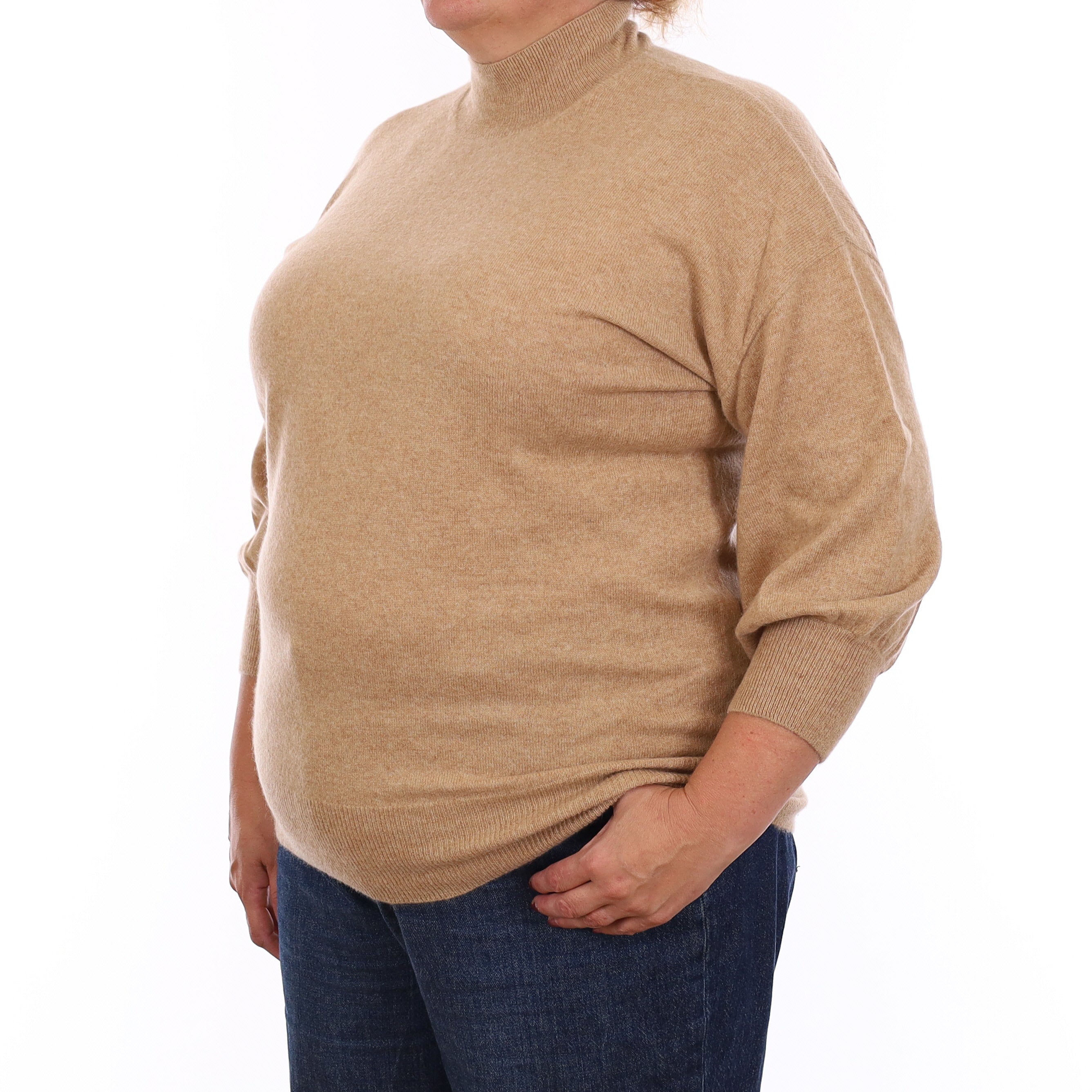 Caramel Brown Cashmere Balloon Sleeve Turtle Neck Jumper Extra Large