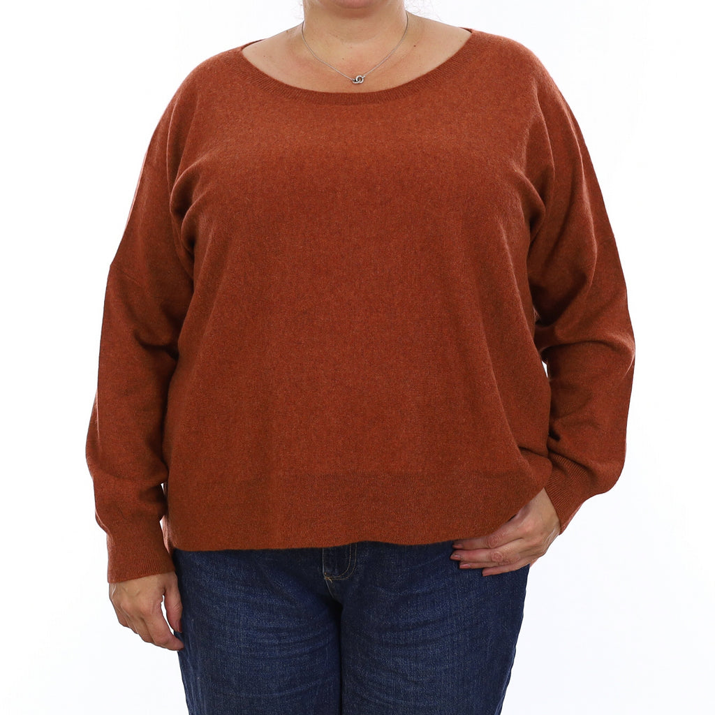 Rust Brown Cashmere Boat Neck Jumper XXL