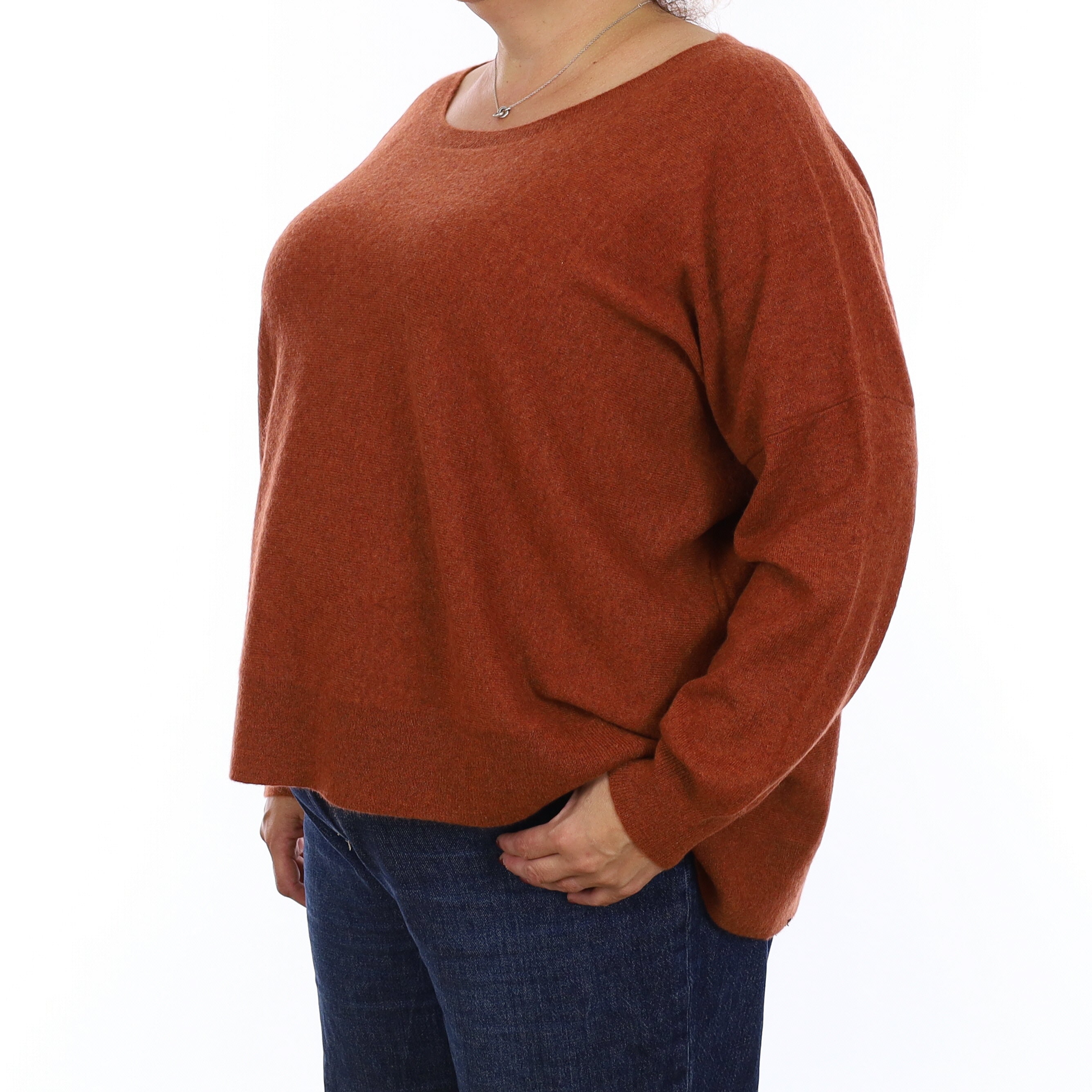 Rust Brown Cashmere Boat Neck Jumper XXL
