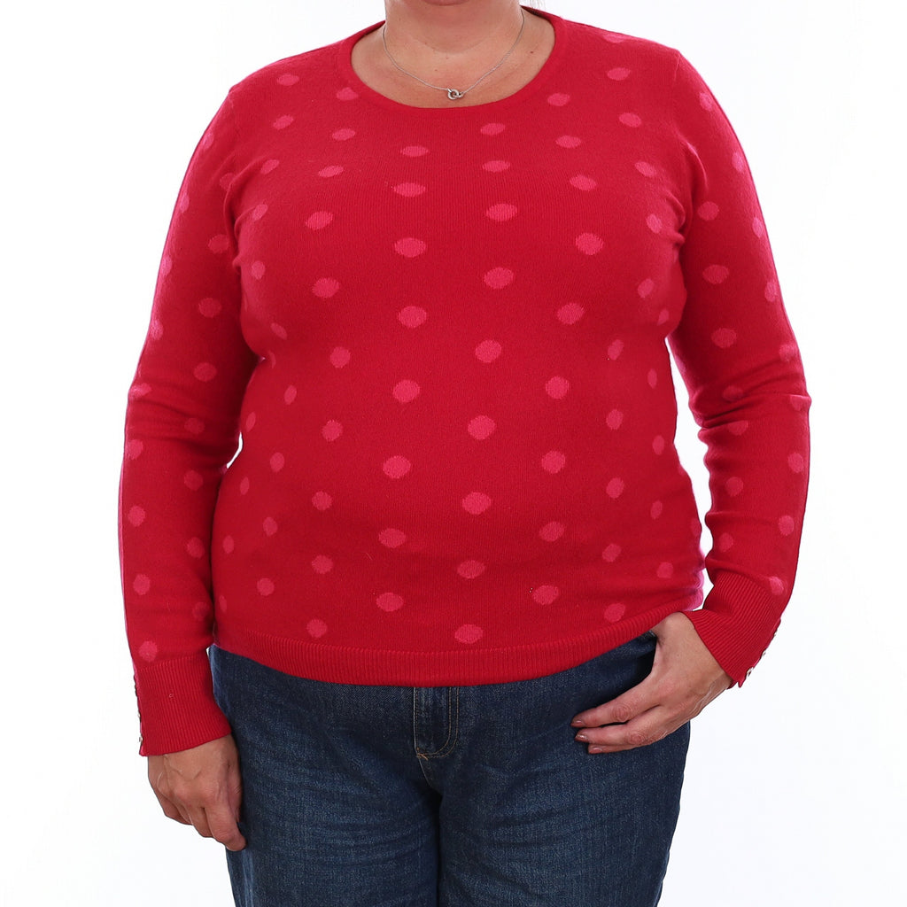 Red and Pink Spotted Cashmere Crew Neck Jumper Extra Large
