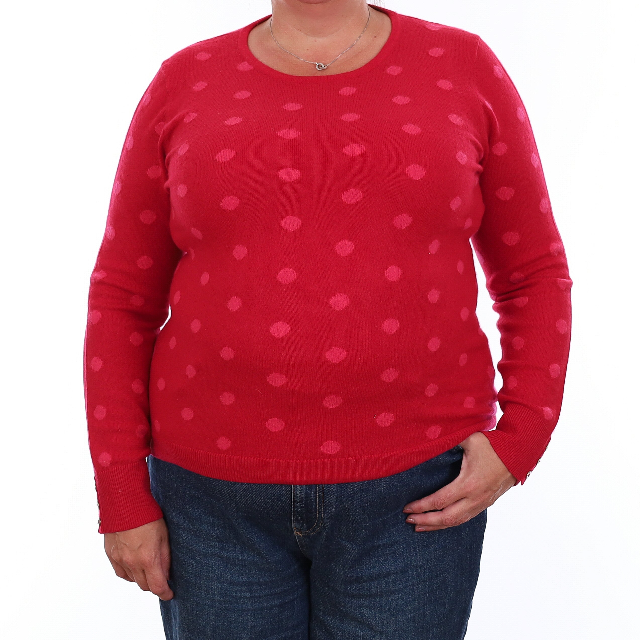 Red and Pink Spotted Cashmere Crew Neck Jumper Extra Large
