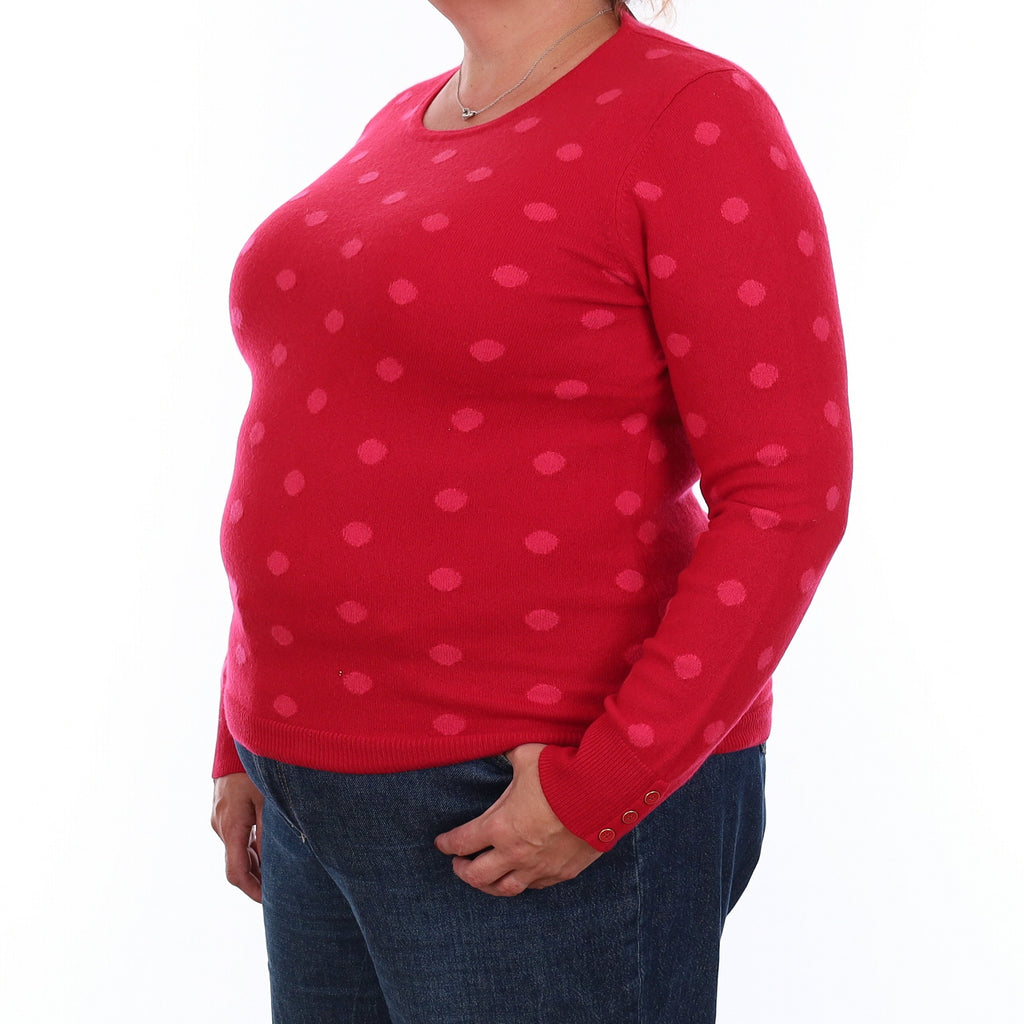 Red and Pink Spotted Cashmere Crew Neck Jumper Extra Large