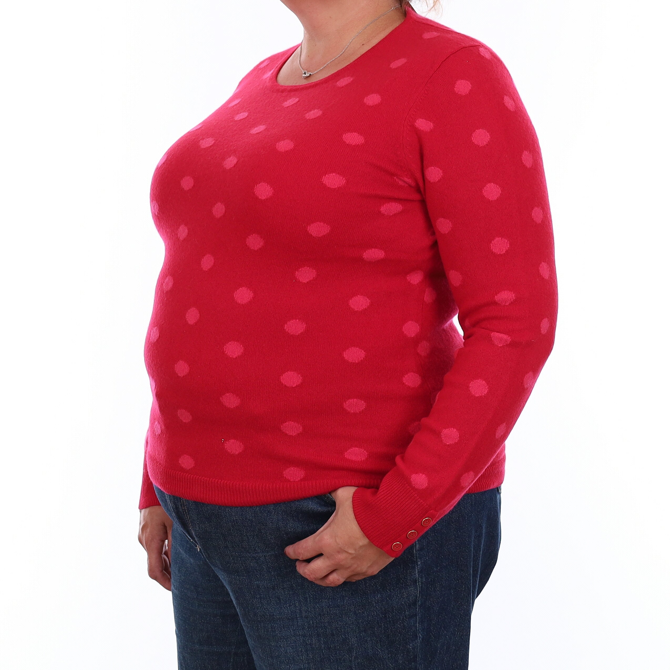Red and Pink Spotted Cashmere Crew Neck Jumper Extra Large