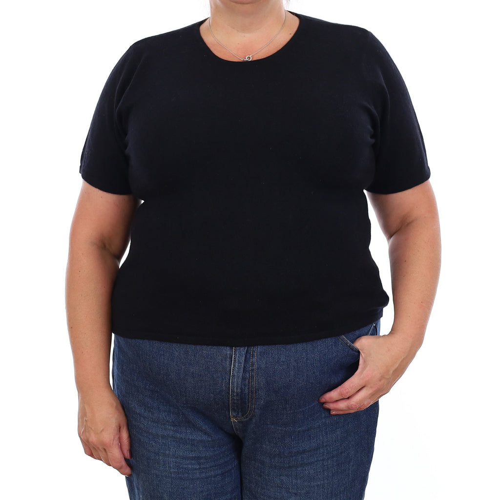 Black Cashmere Short Sleeve Crew Neck Jumper Extra Large