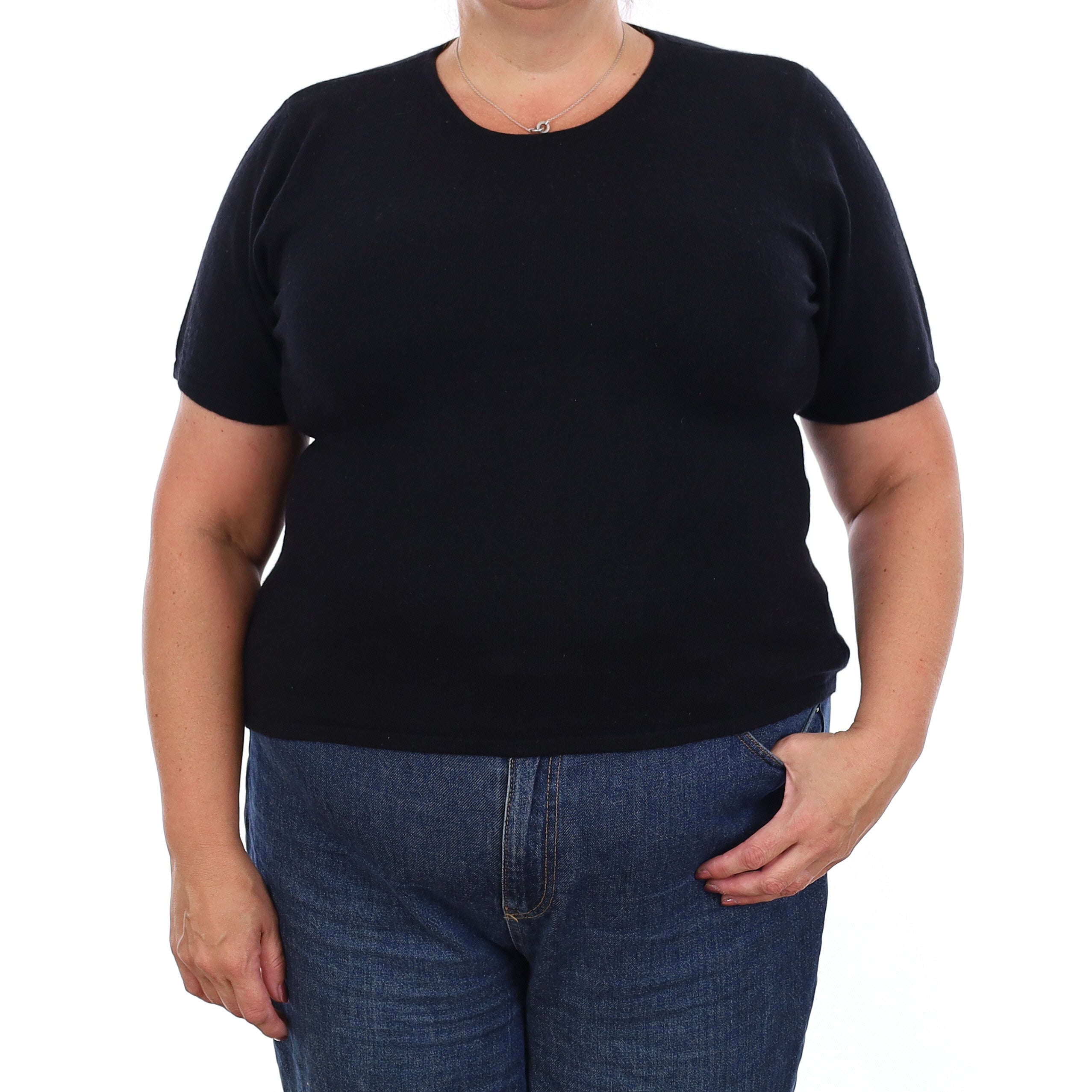 Black Cashmere Short Sleeve Crew Neck Jumper Extra Large