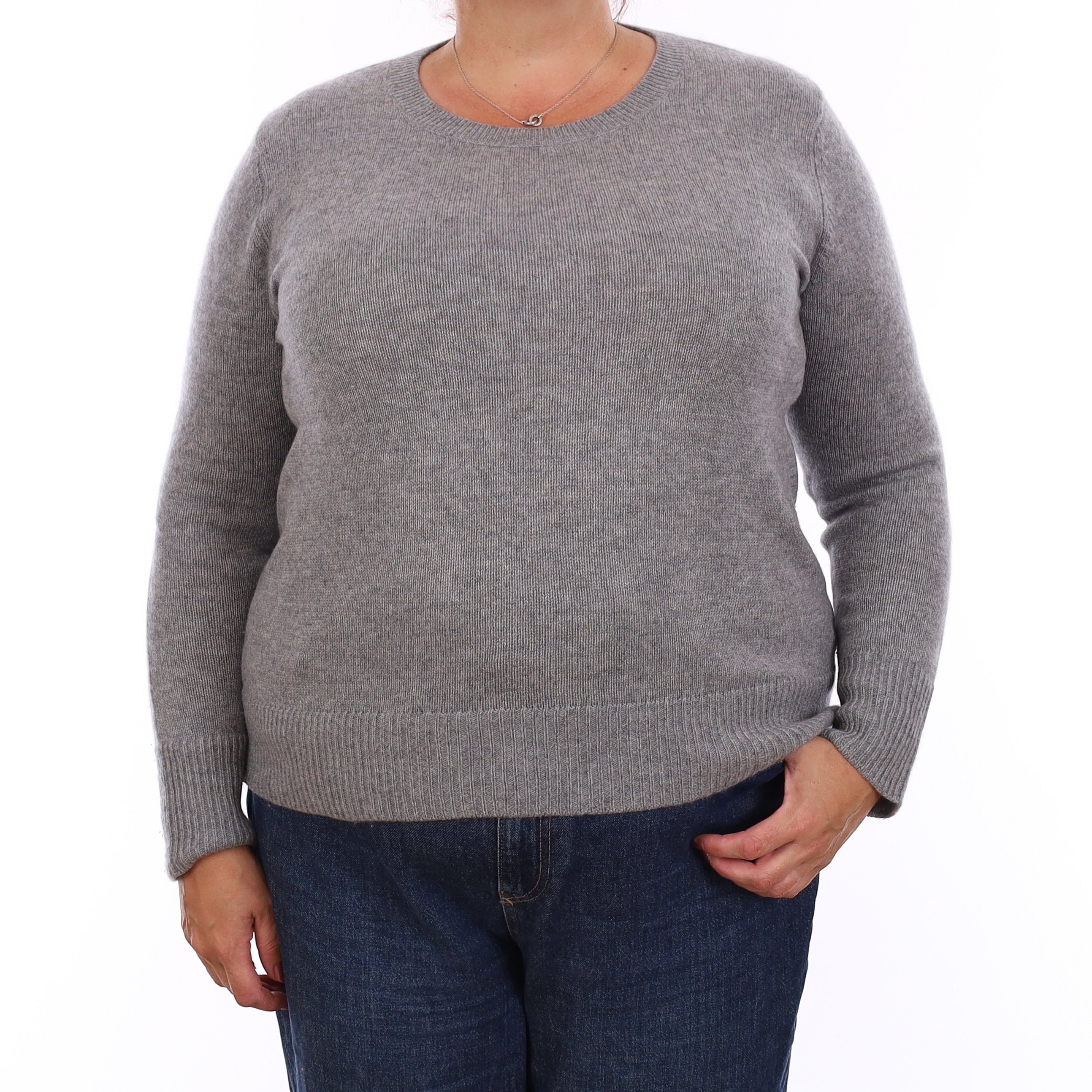 Ash Grey Heavy Knit Cashmere Crew Neck Jumper Extra Large