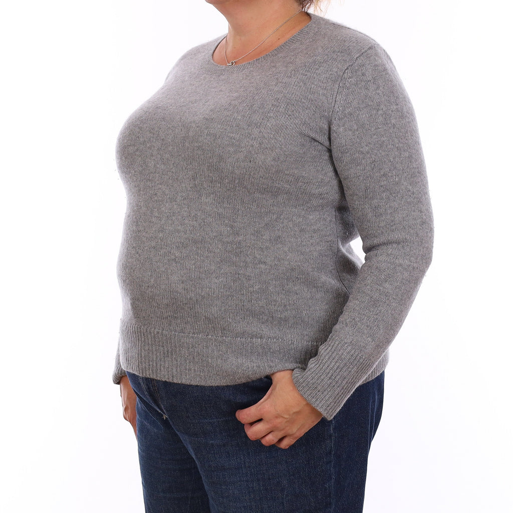 Ash Grey Heavy Knit Cashmere Crew Neck Jumper Extra Large