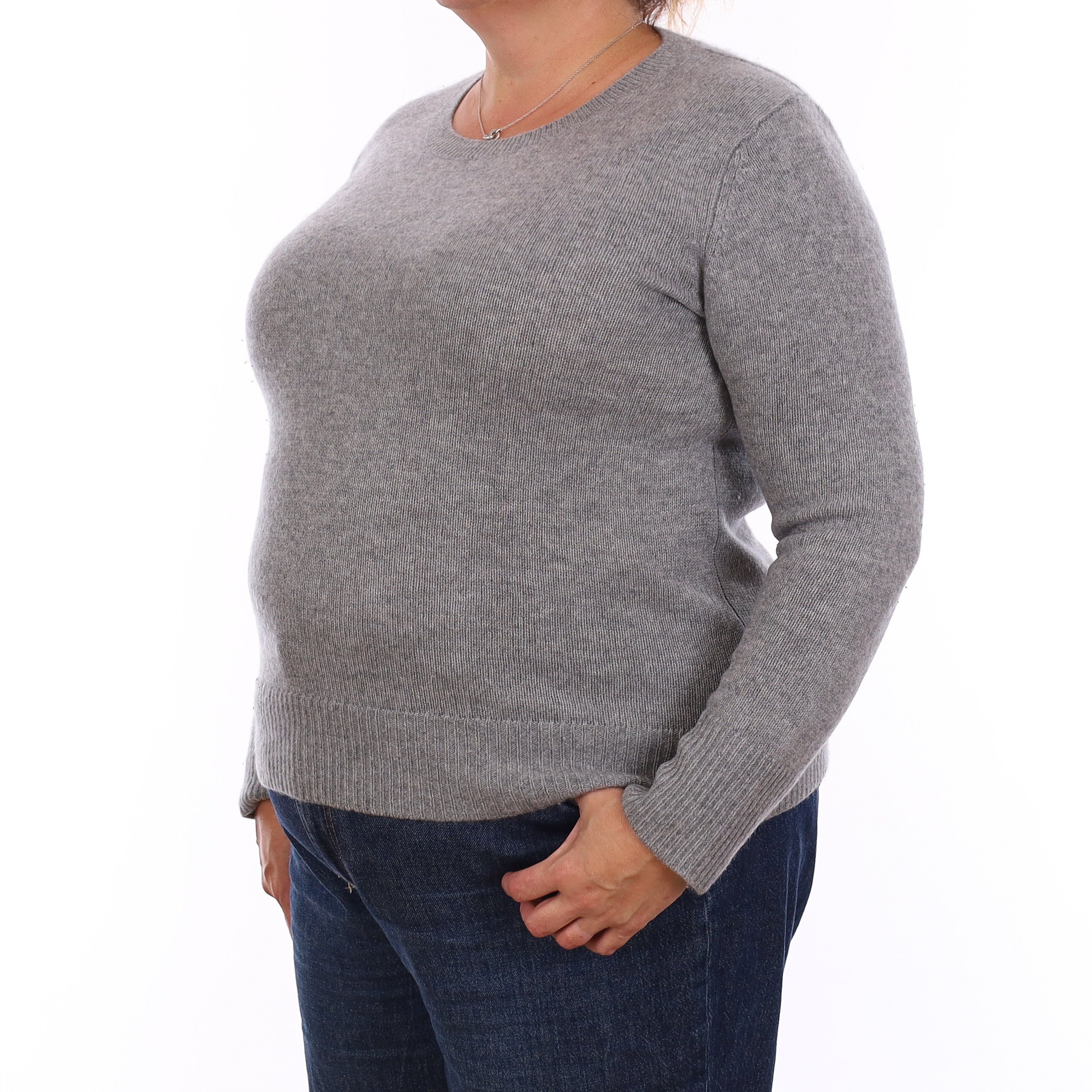 Ash Grey Heavy Knit Cashmere Crew Neck Jumper Extra Large