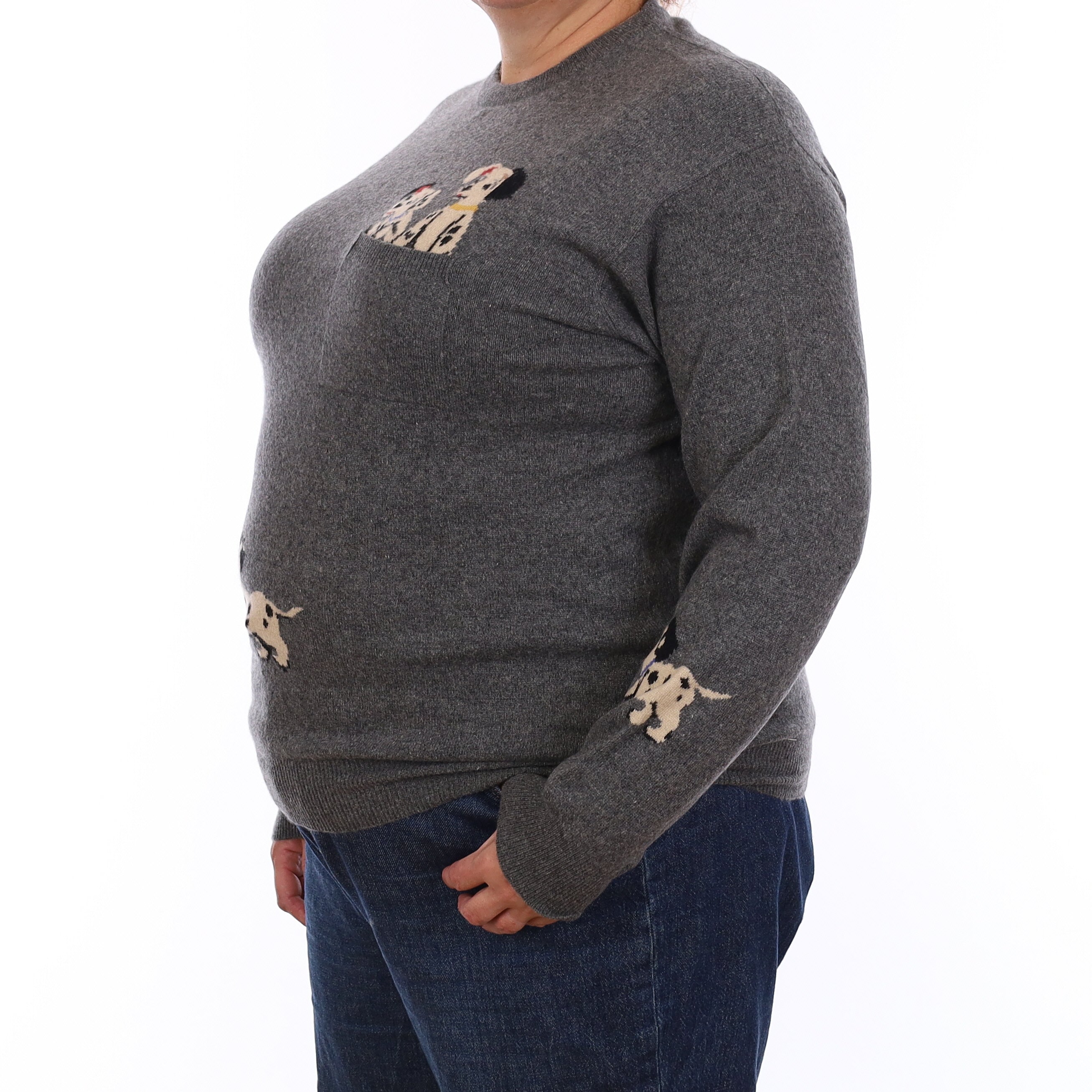 Grey Dalmatian Cashmere Crew Neck Jumper Extra Large