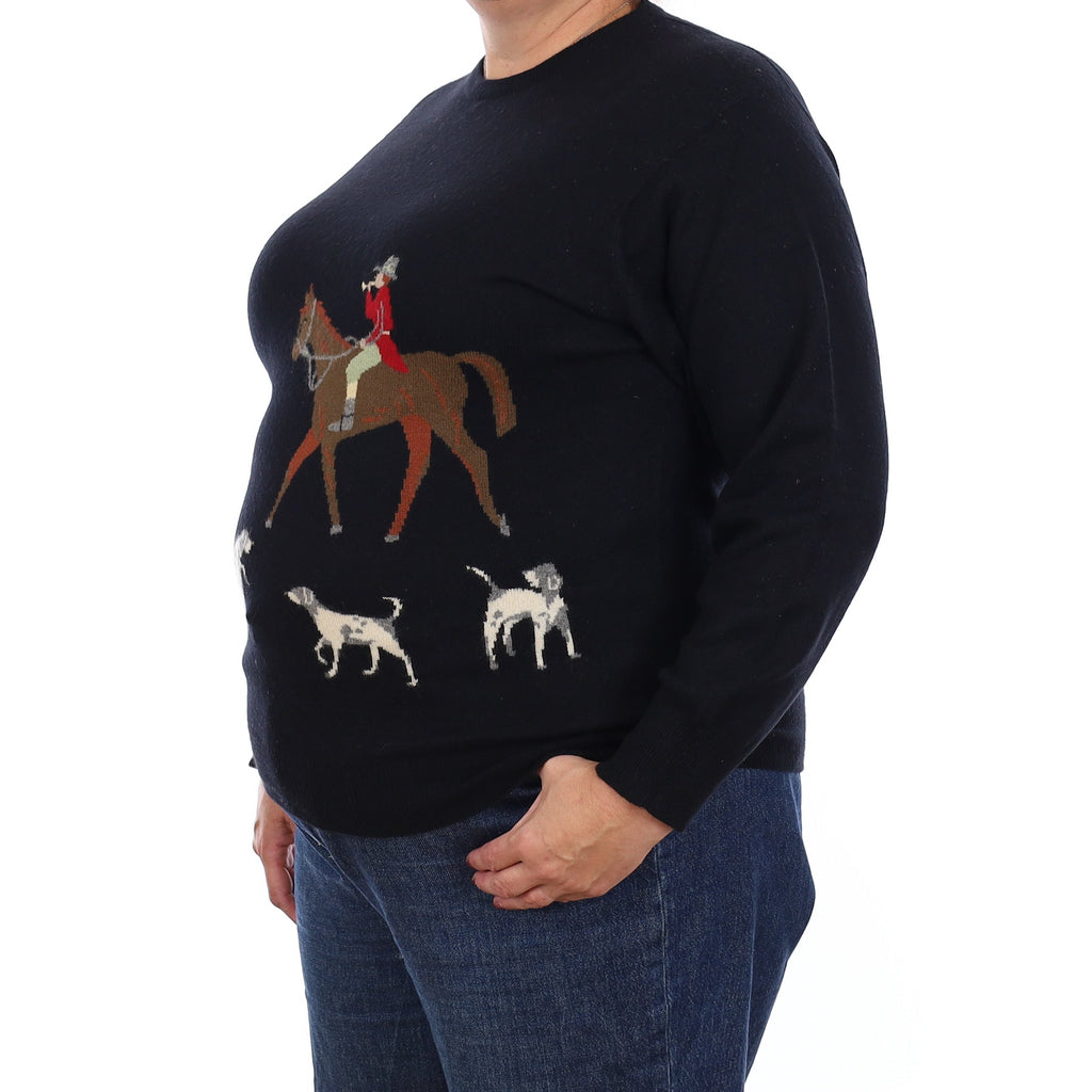 Black Hunt Scene Cashmere Crew Neck Jumper Extra Large