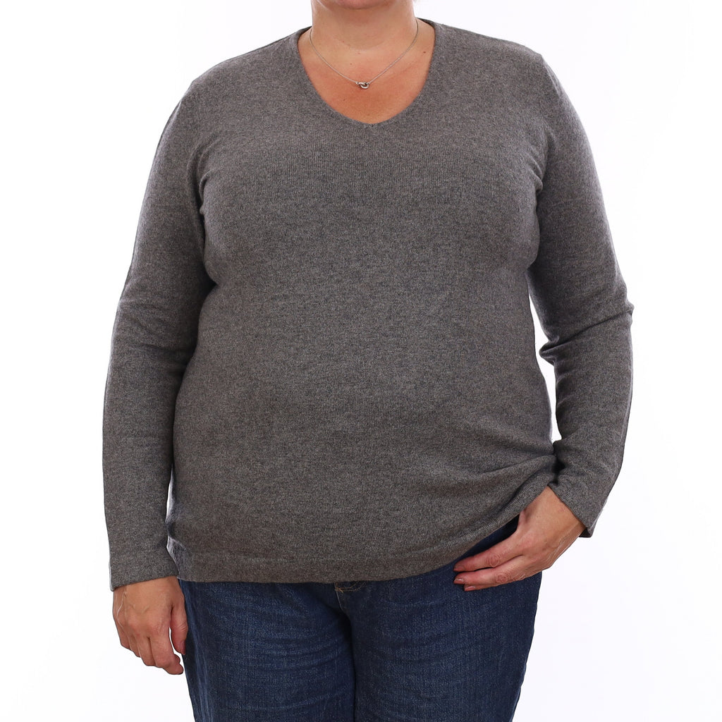 Slate Grey Cashmere V Neck Jumper Extra Large