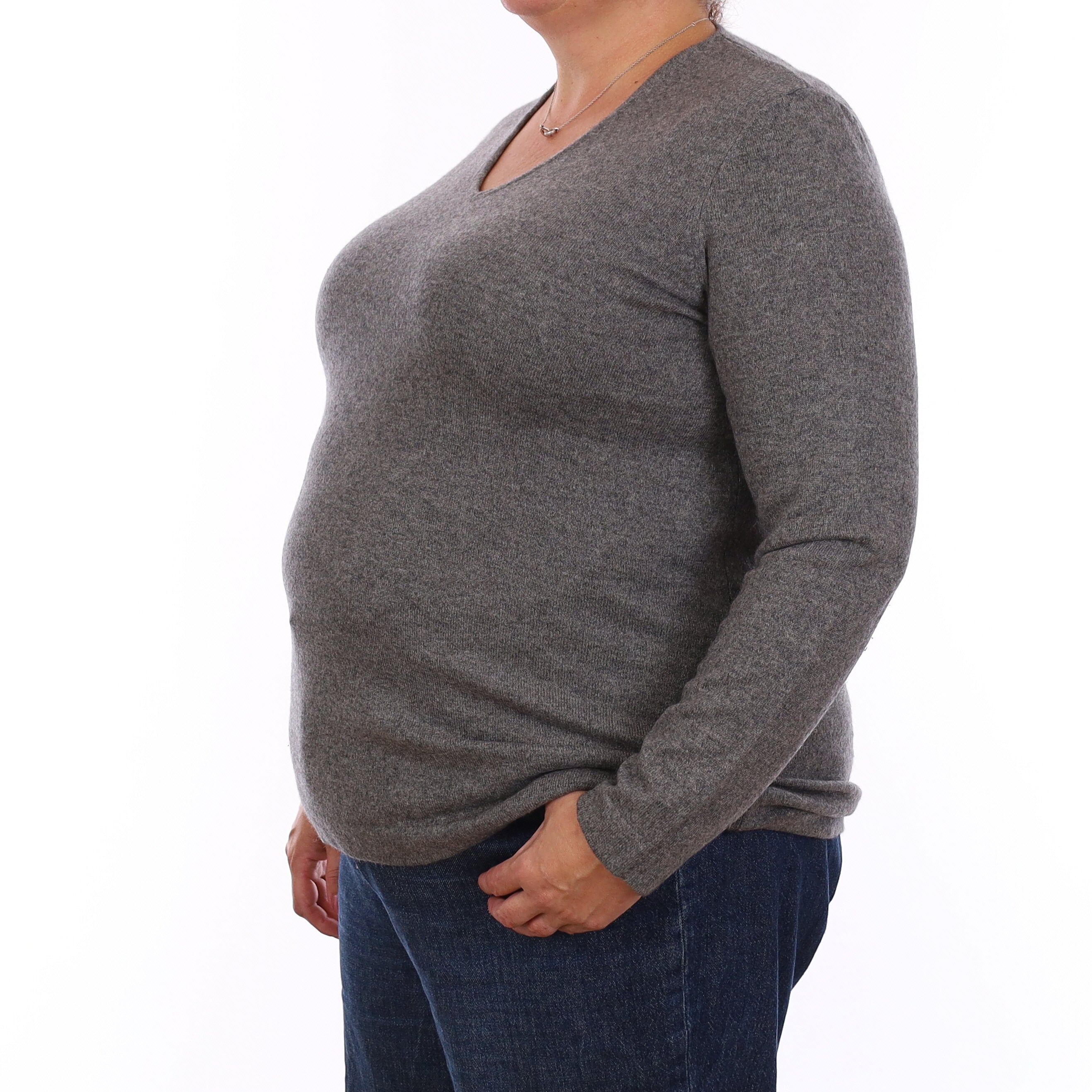 Slate Grey Cashmere V Neck Jumper Extra Large