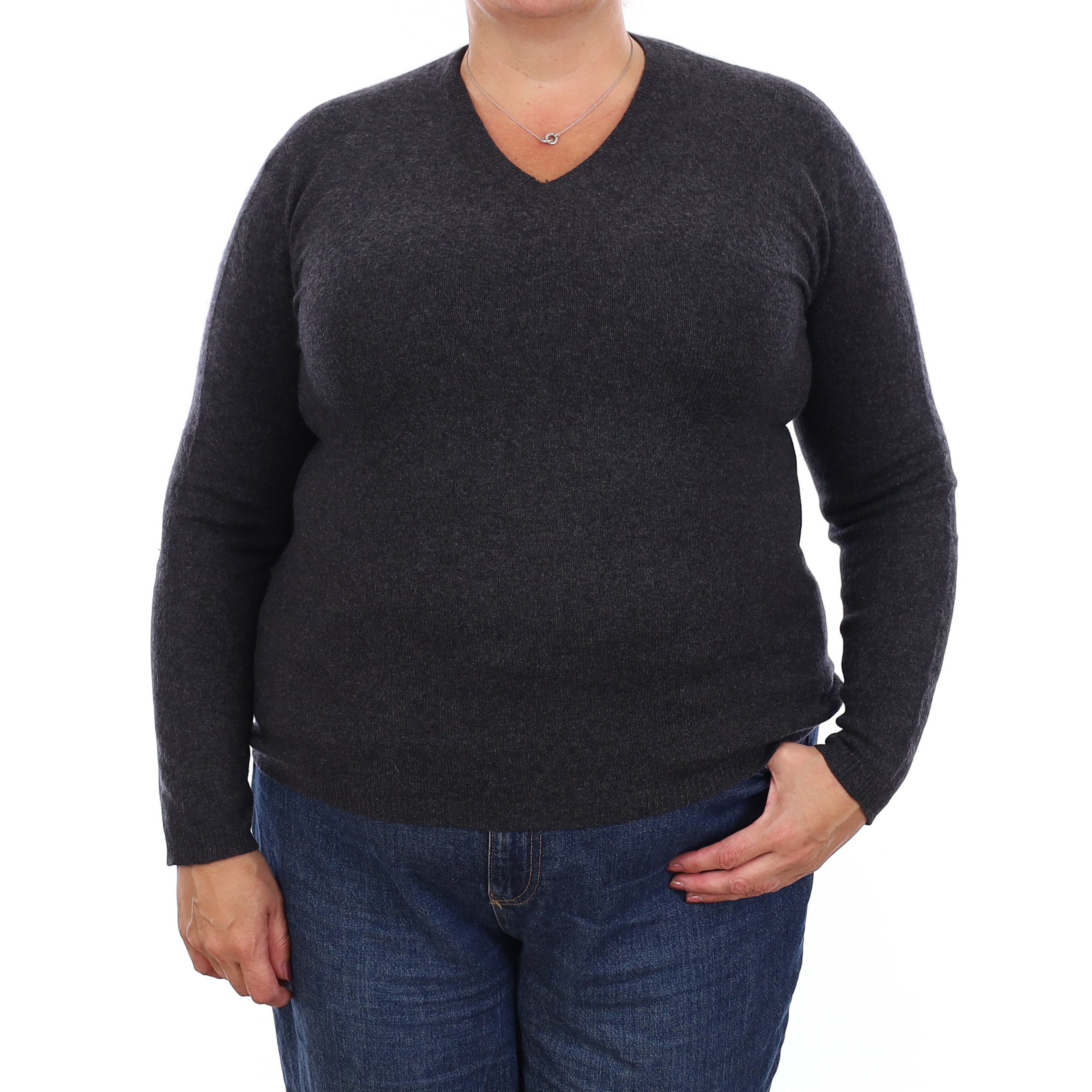 Charcoal Grey Cashmere V Neck Jumper Extra Large