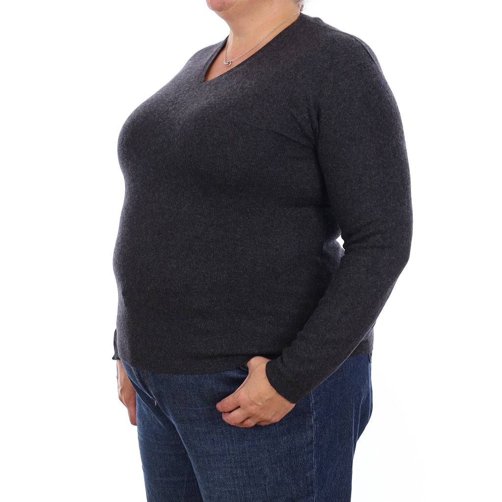 Charcoal Grey Cashmere V Neck Jumper Extra Large