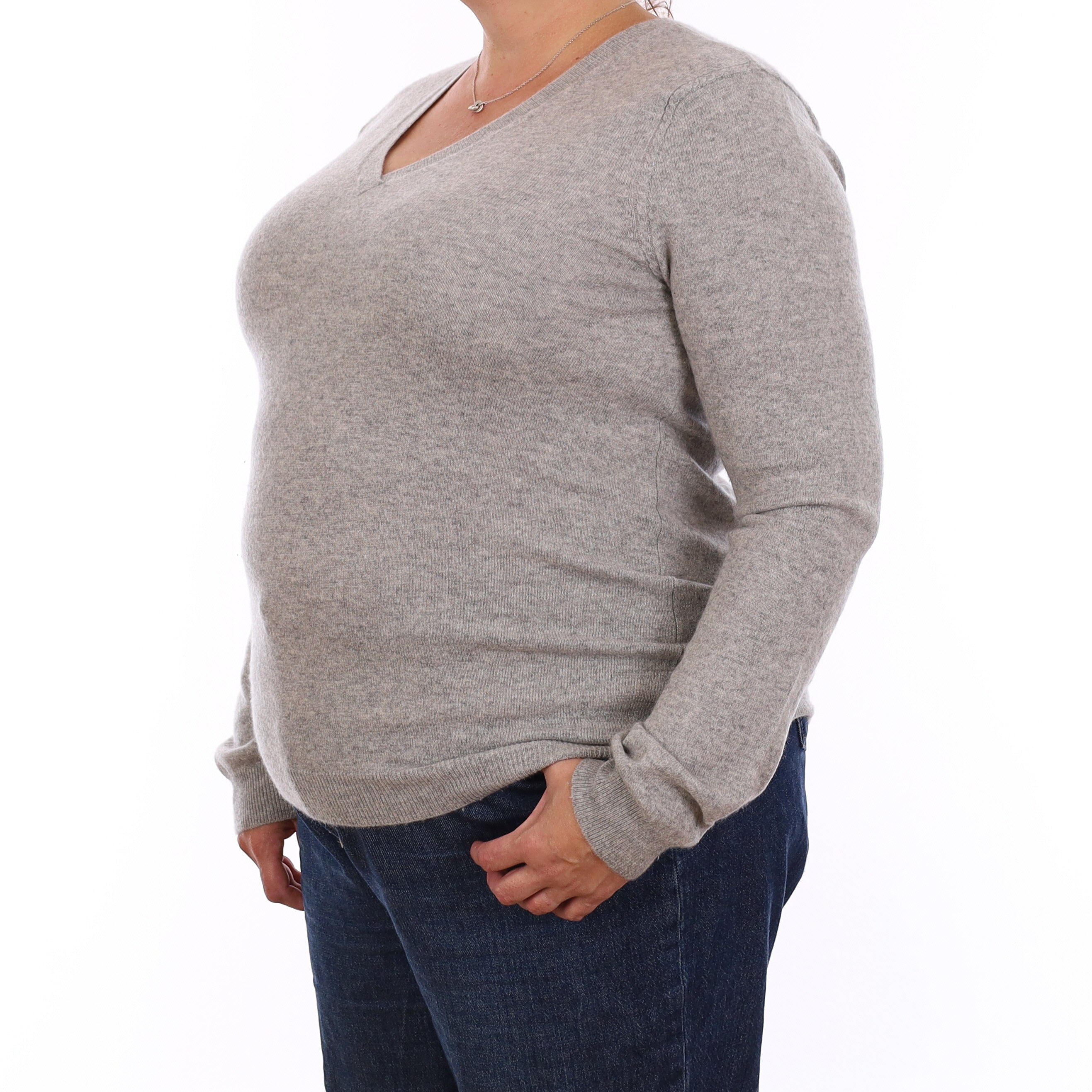 Smoke Grey Cashmere V Neck Jumper Extra Large Tall