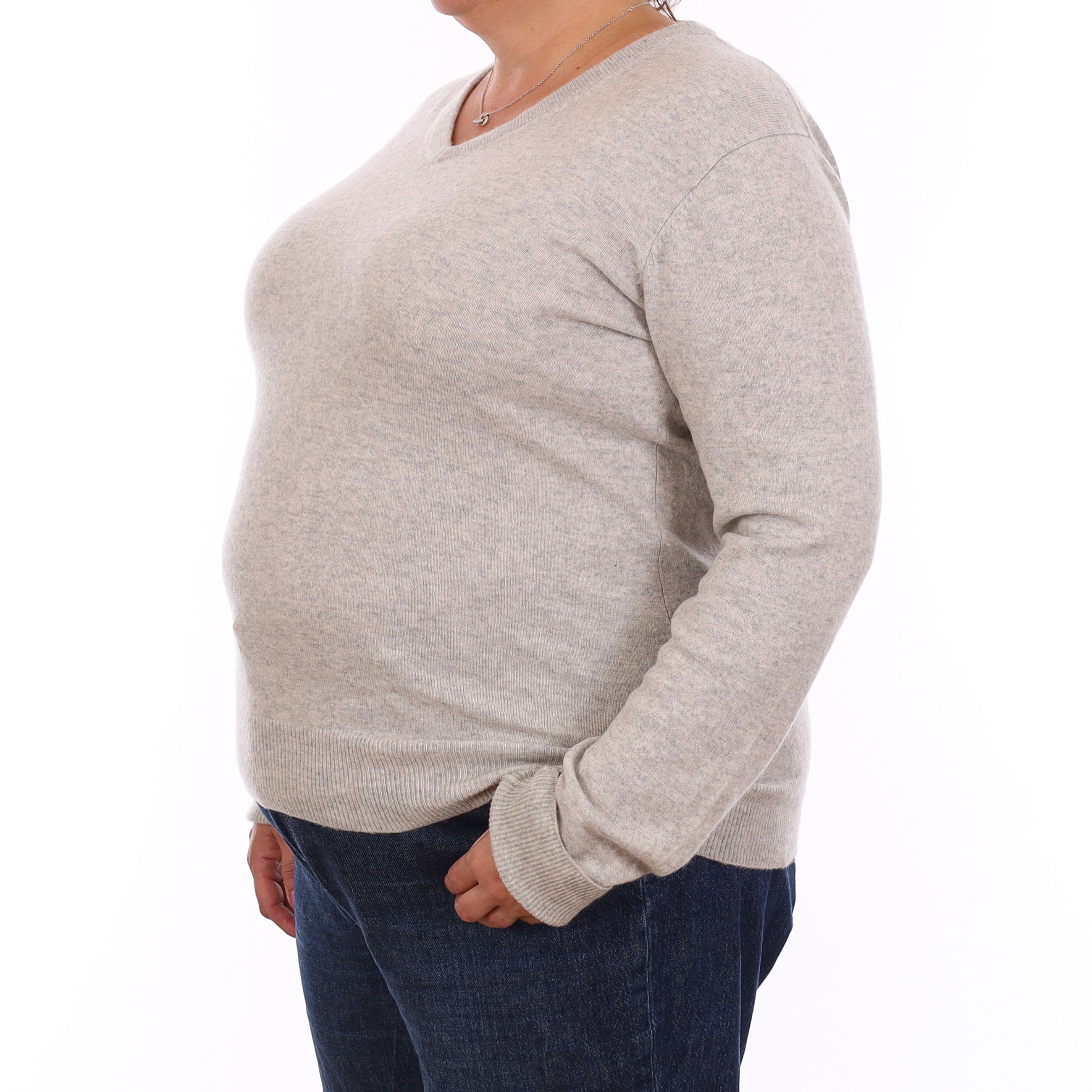 Mist Grey Cashmere V Neck Jumper Extra Large Tall