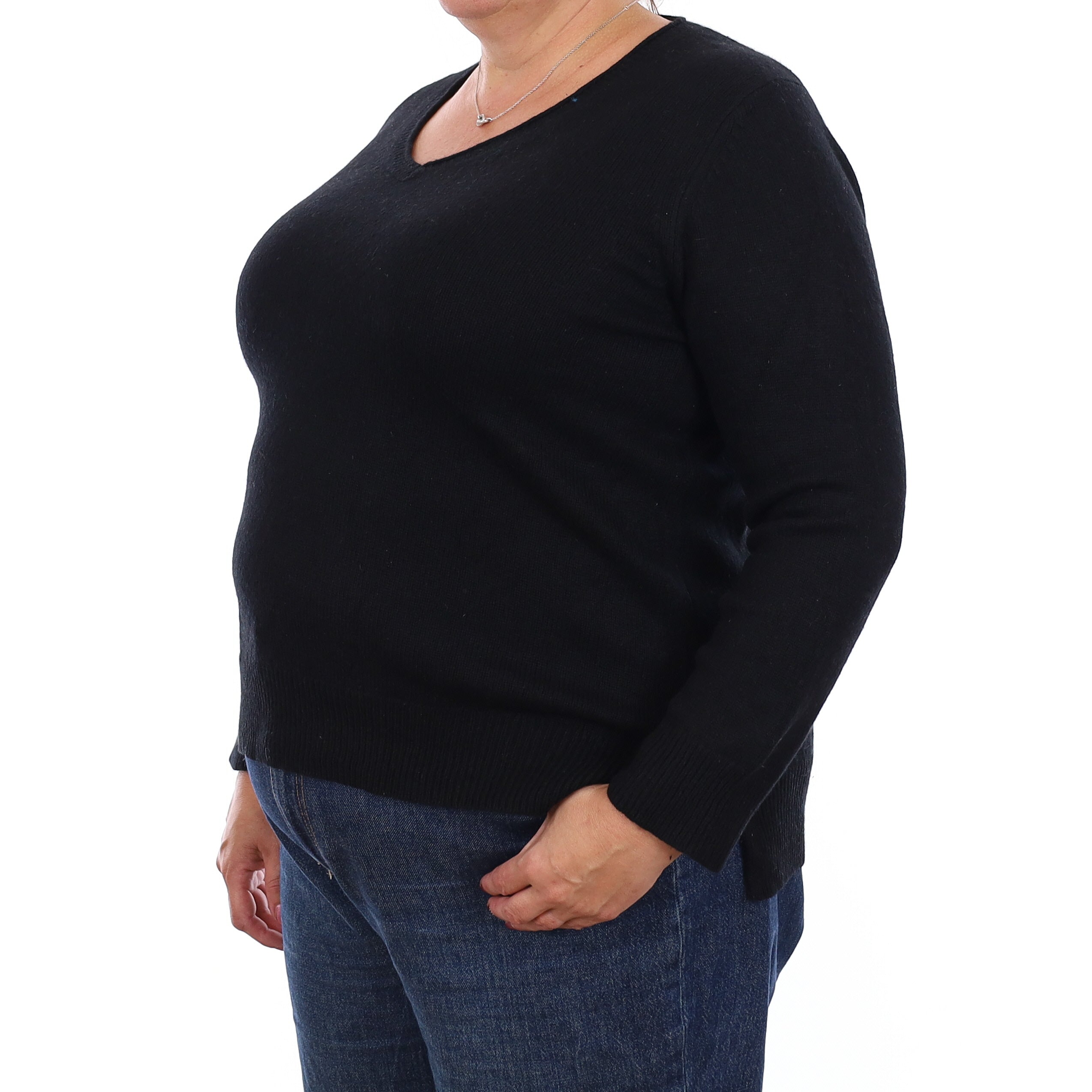 Black Heavy Knit Cashmere V Neck Jumper Extra Large