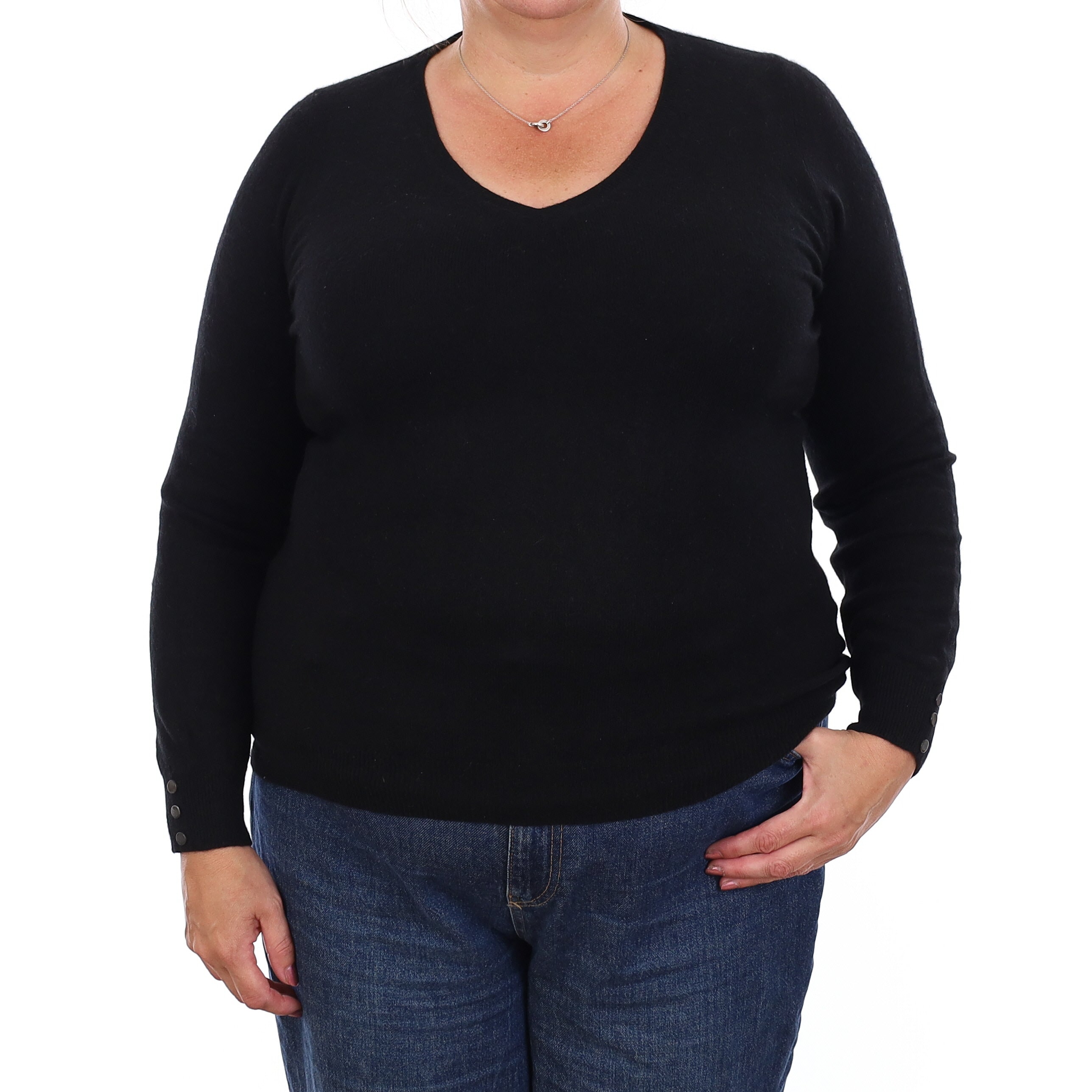 Black Cashmere V Neck Jumper Extra Large