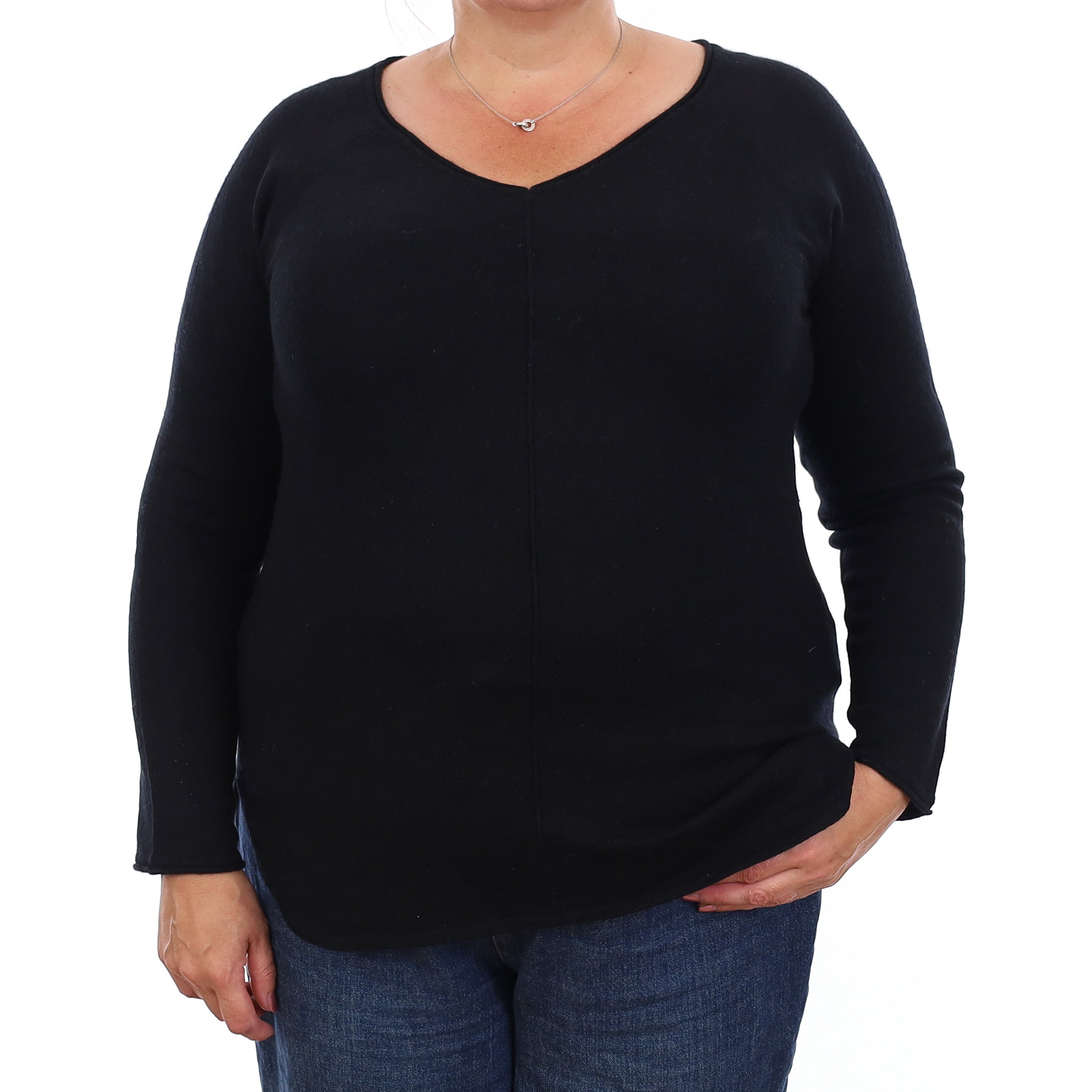 Neiman Marcus Black Cashmere V Neck Jumper Extra Large