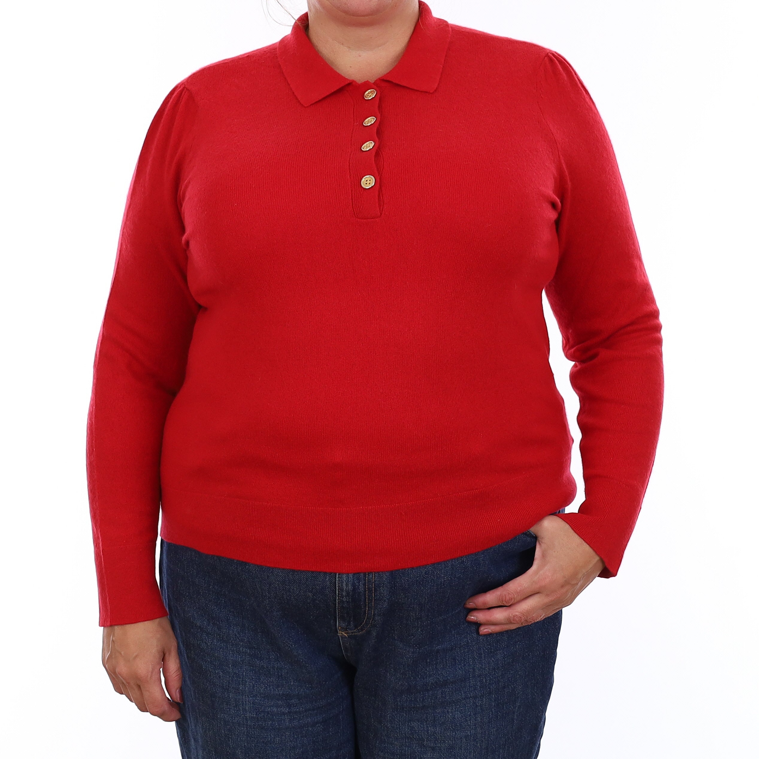 Spanish Red Cashmere Button Up Jumper with Collar Extra Large