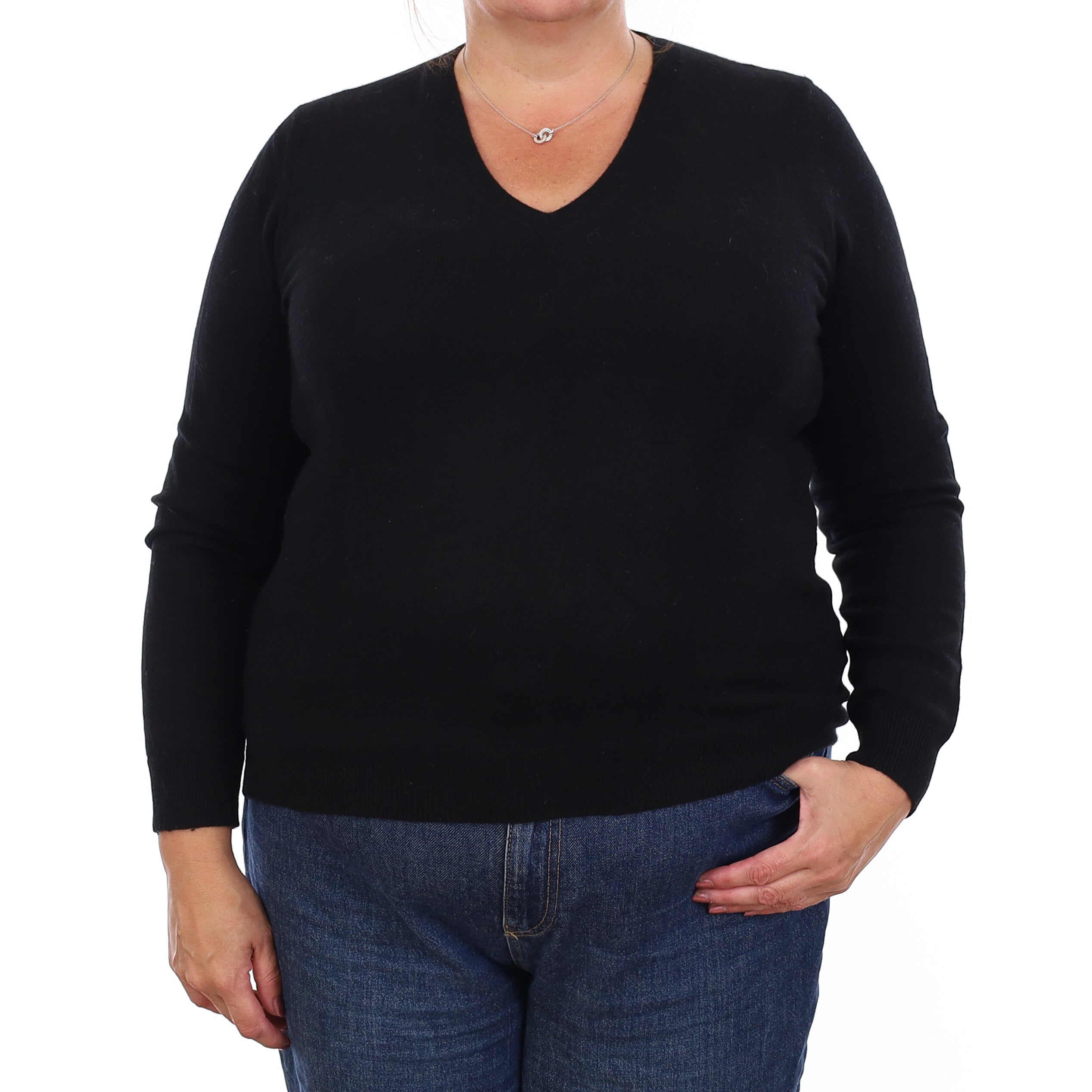 Black Cashmere V Neck Jumper Extra Large