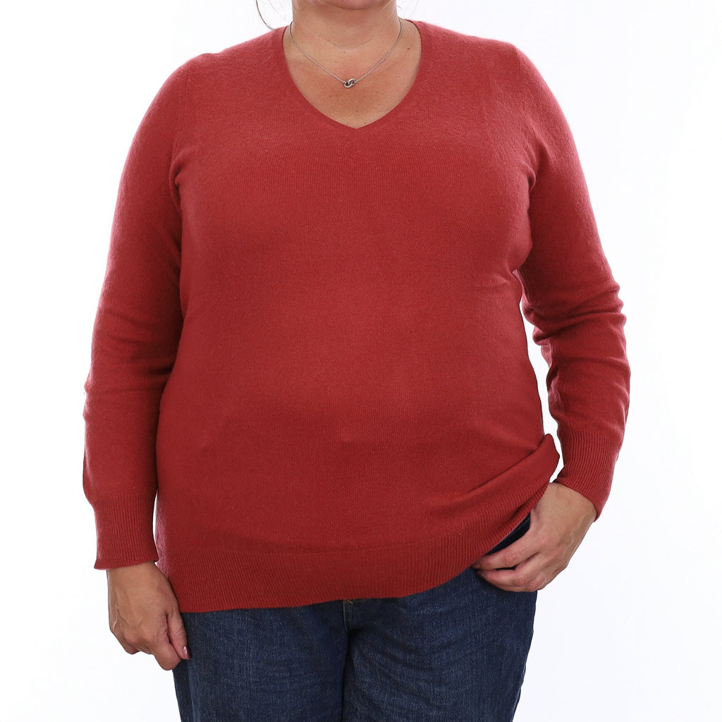 Rust Red Cashmere V Neck Jumper Extra Large