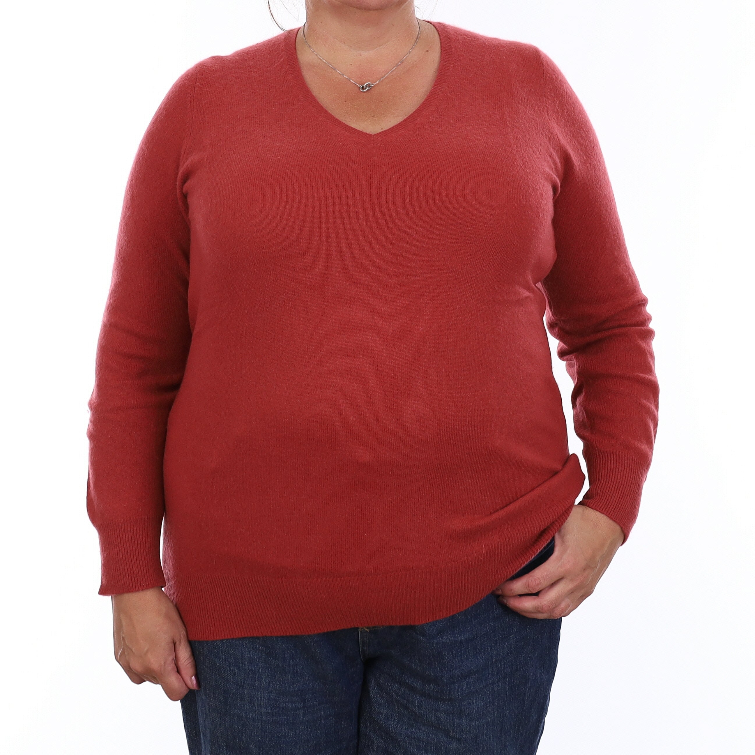 Rust Red Cashmere V Neck Jumper Extra Large