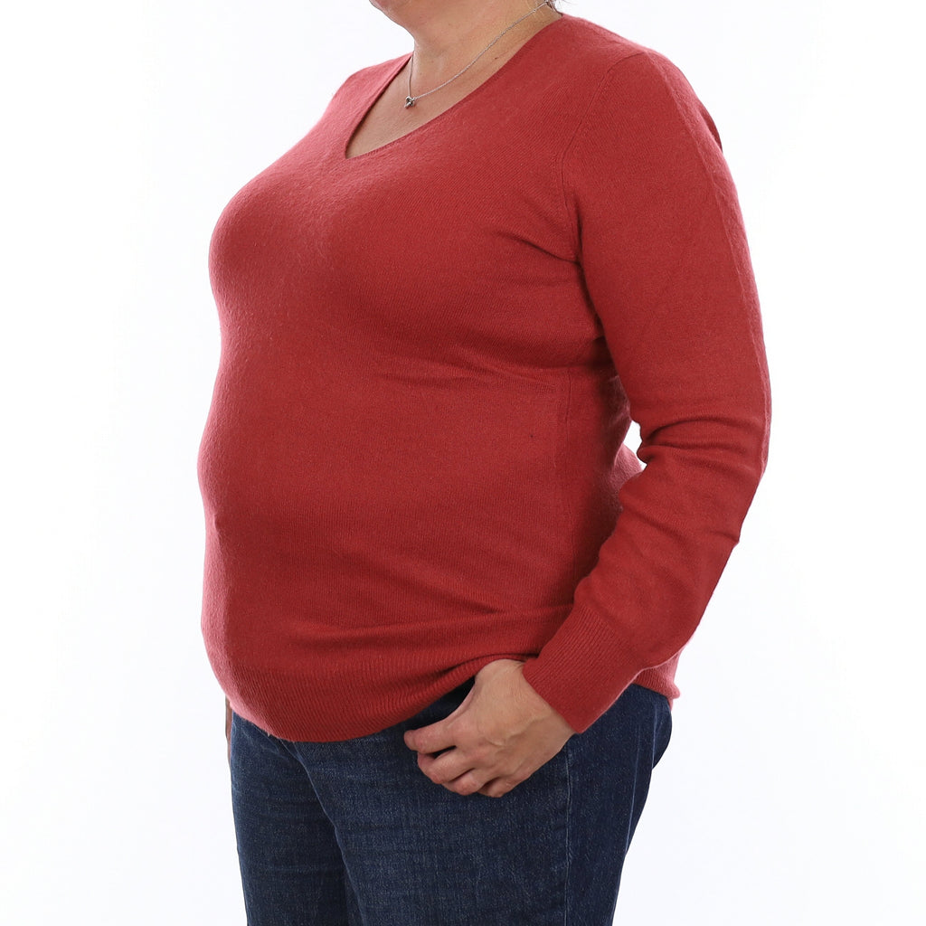 Rust Red Cashmere V Neck Jumper Extra Large