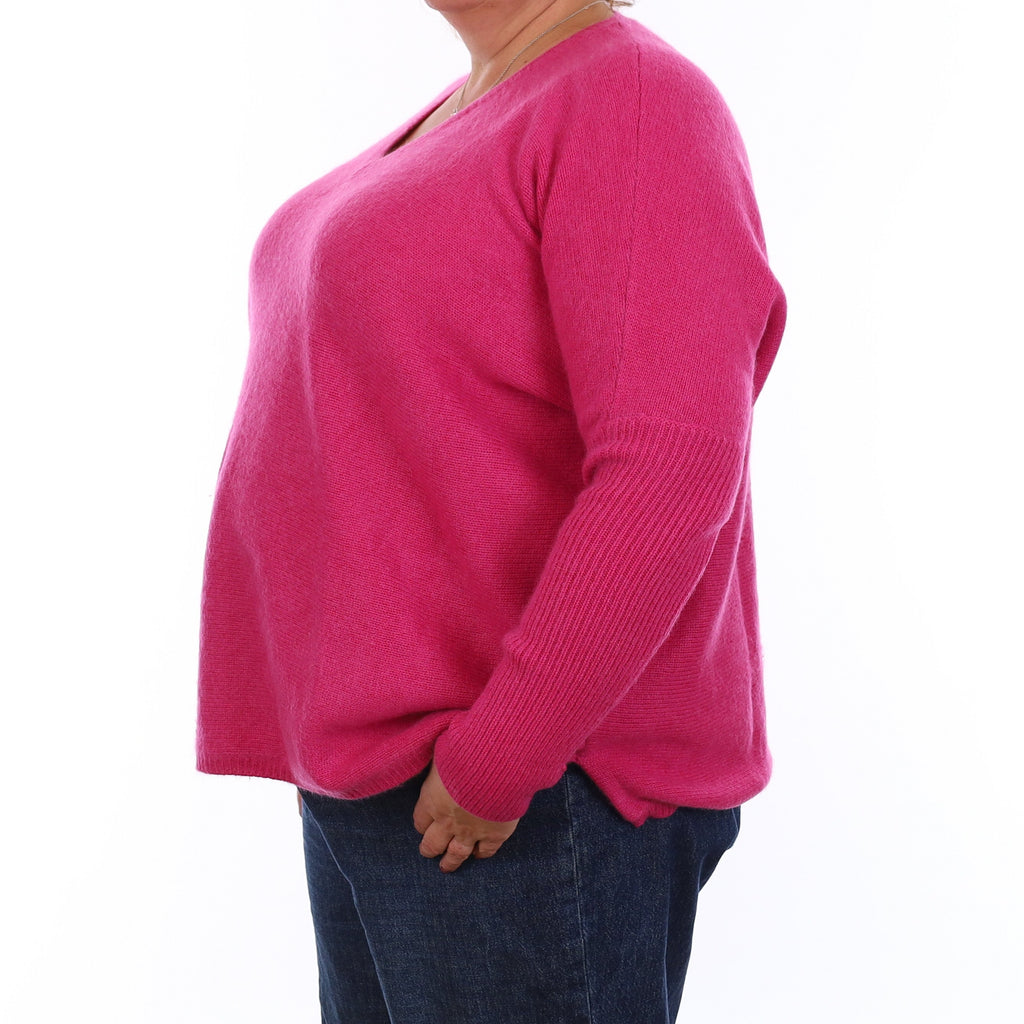 Notshy Fuchsia Pink Chunky Cashmere V Neck Jumper Extra Large