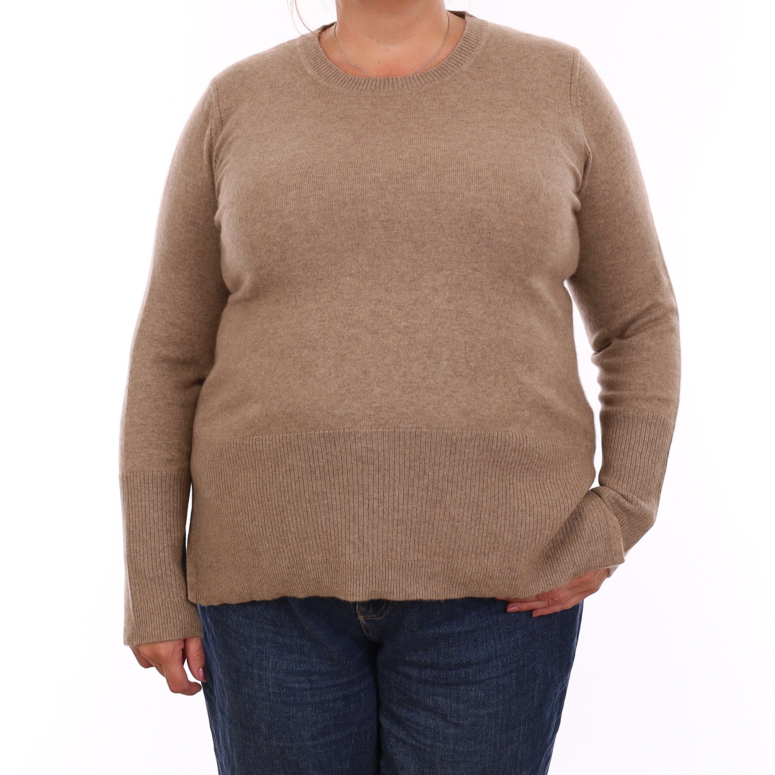 Taupe Brown Cashmere Crew Neck Jumper Extra Large