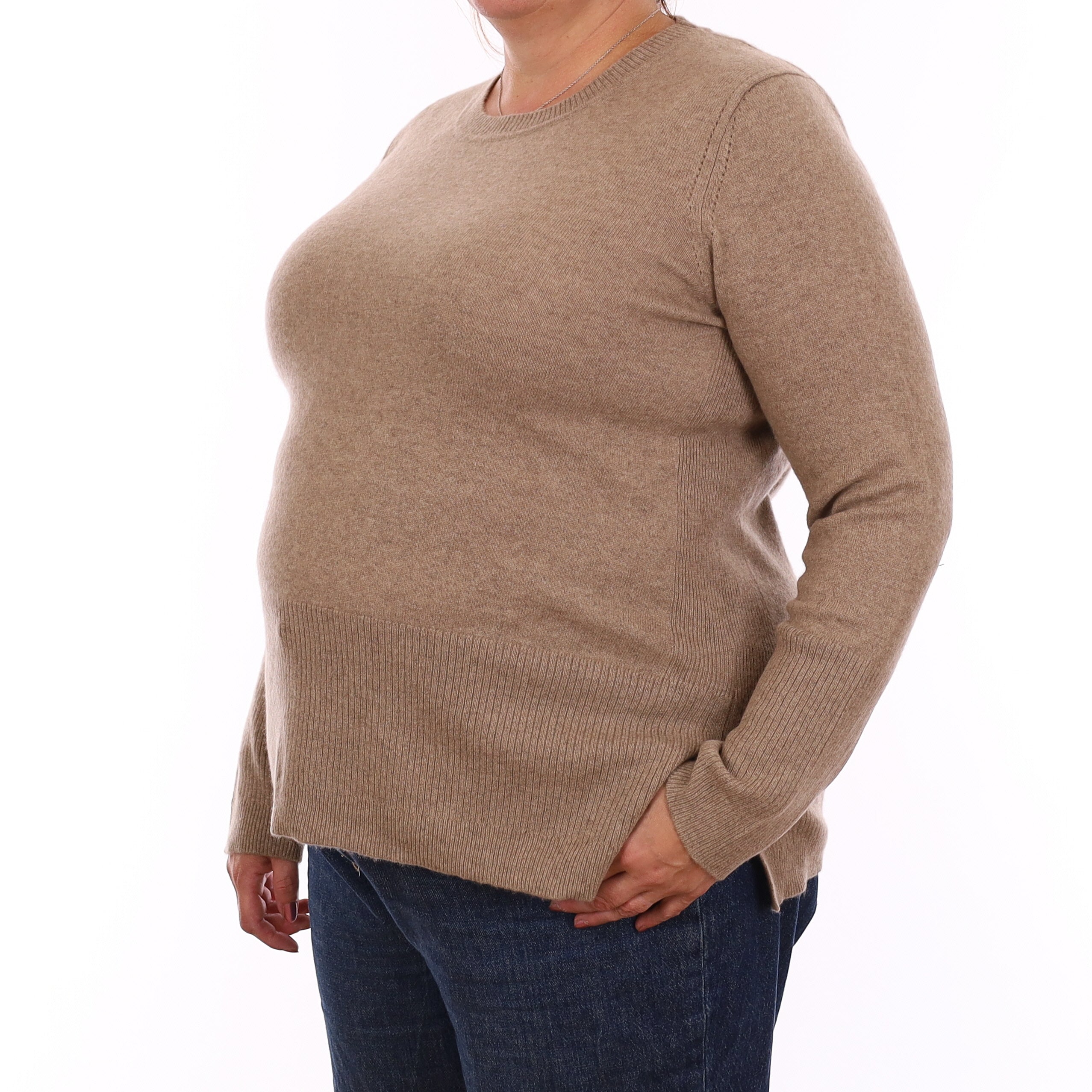 Taupe Brown Cashmere Crew Neck Jumper Extra Large