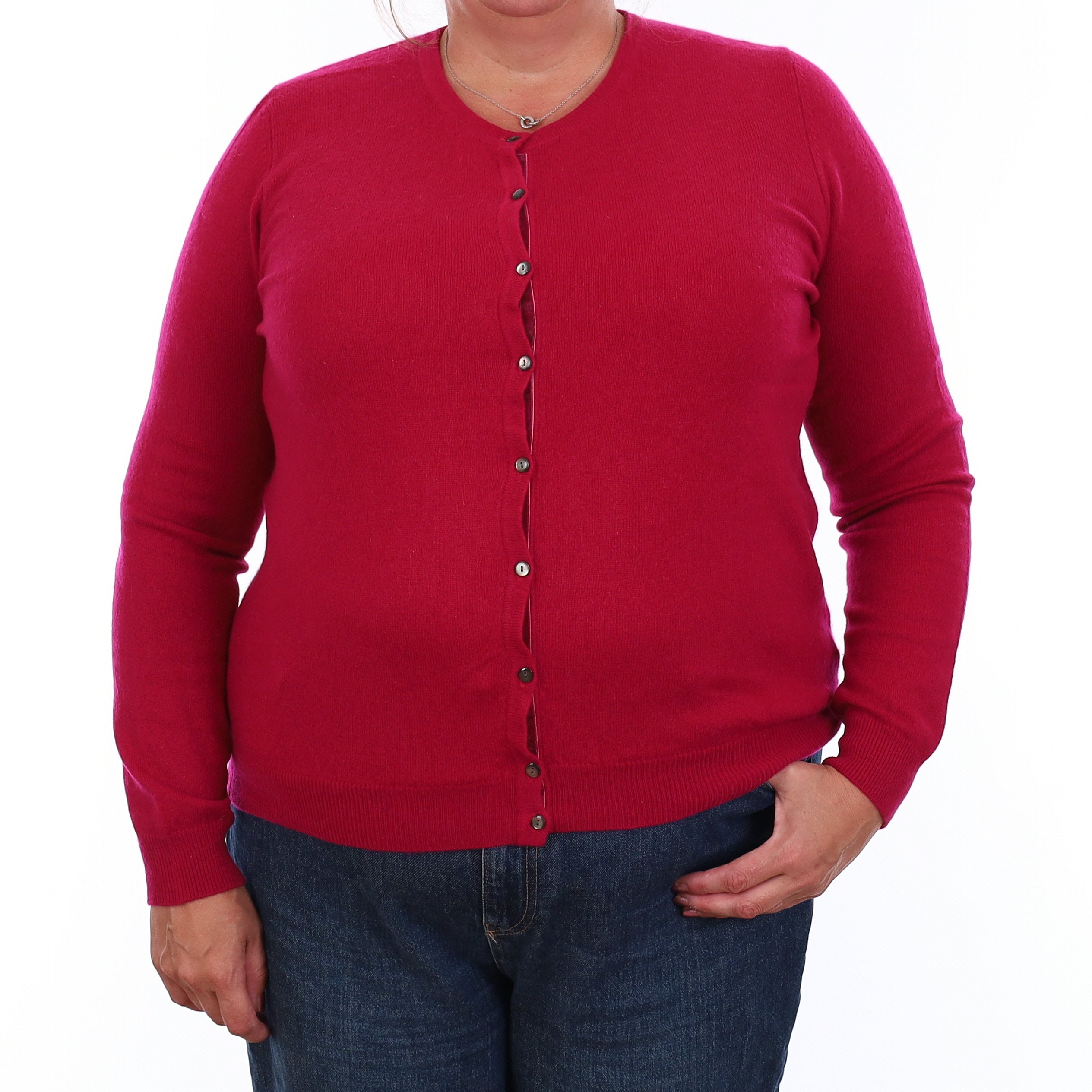 Cherry Pink Cashmere Crew Neck Cardigan Extra Large