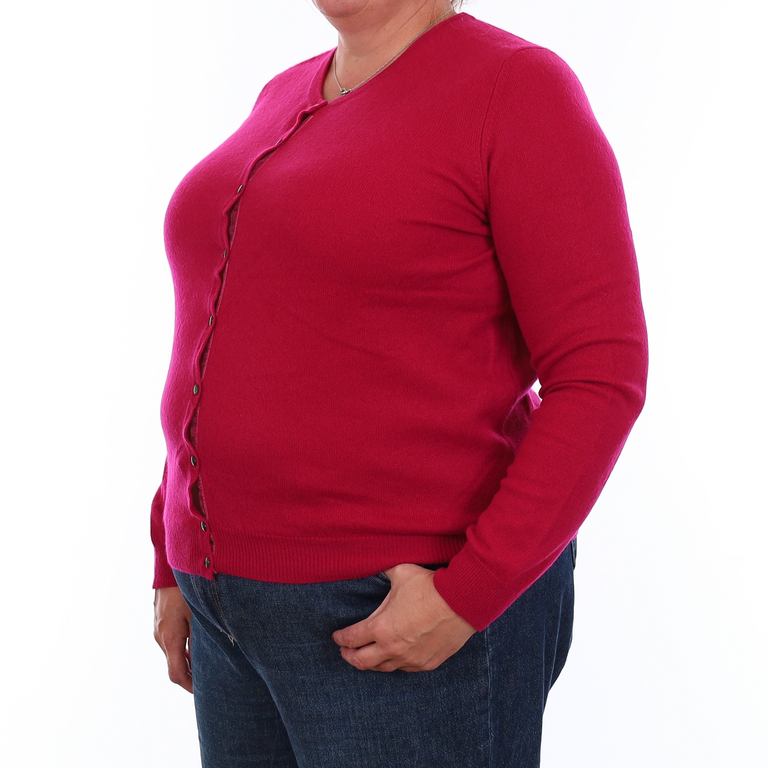 Cherry Pink Cashmere Crew Neck Cardigan Extra Large