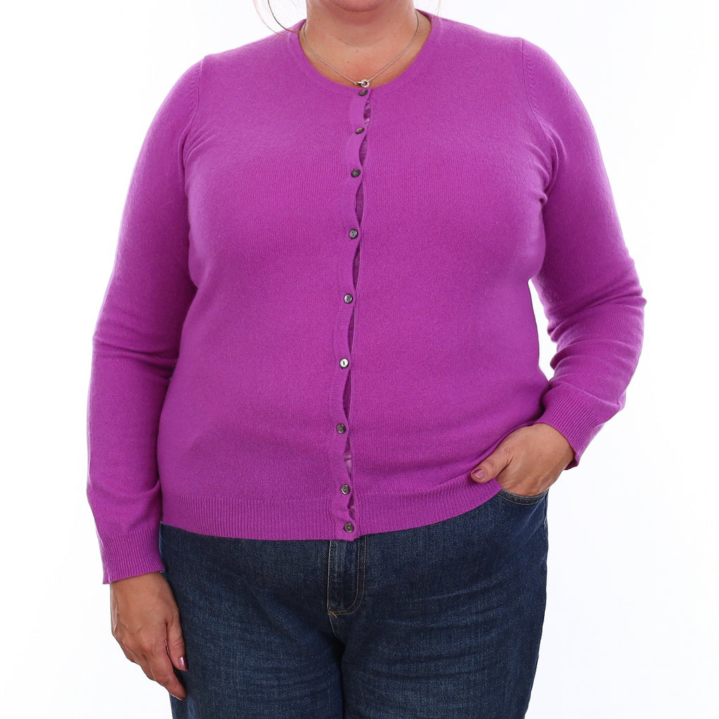 Magenta Purple Cashmere Crew Neck Cardigan Extra Large