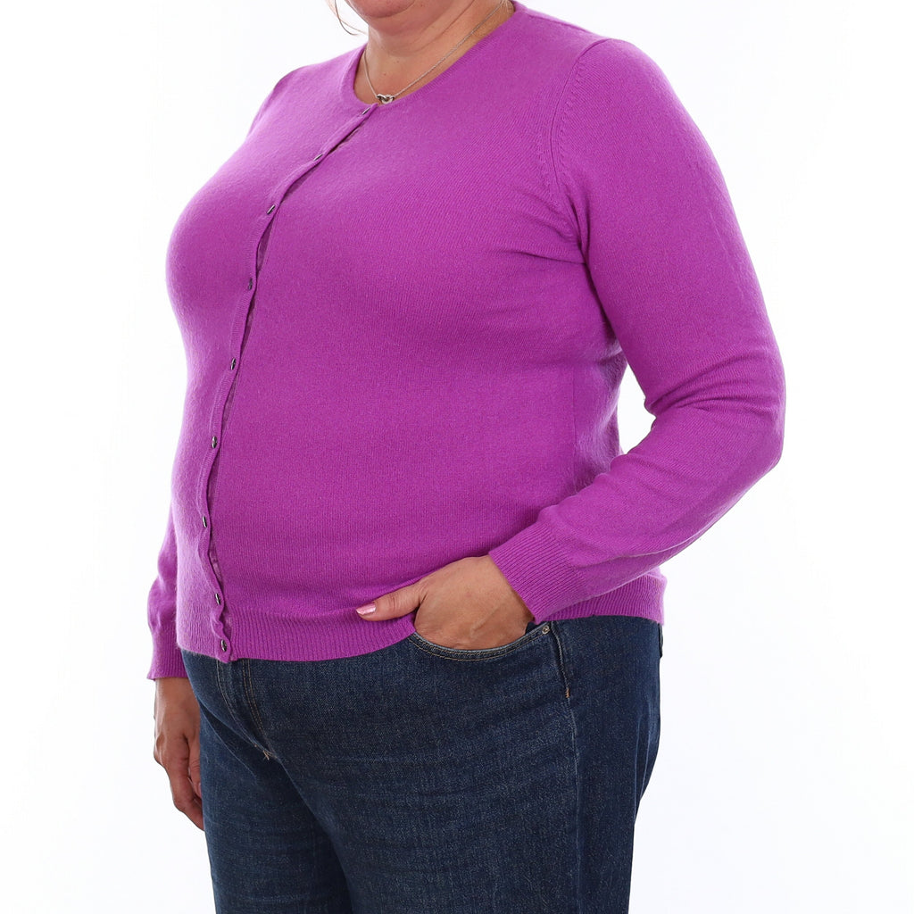 Magenta Purple Cashmere Crew Neck Cardigan Extra Large