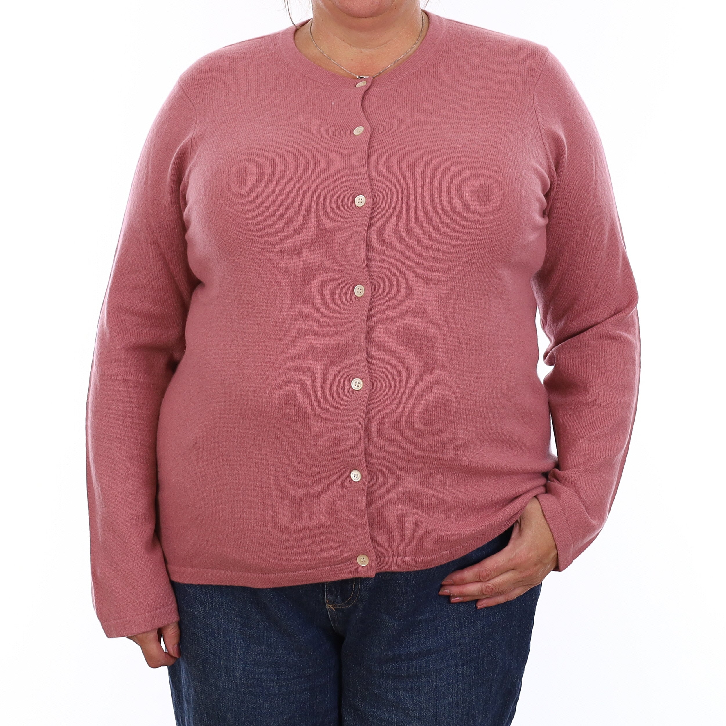 Orvis Heather Pink Cashmere Crew Neck Cardigan Extra Large