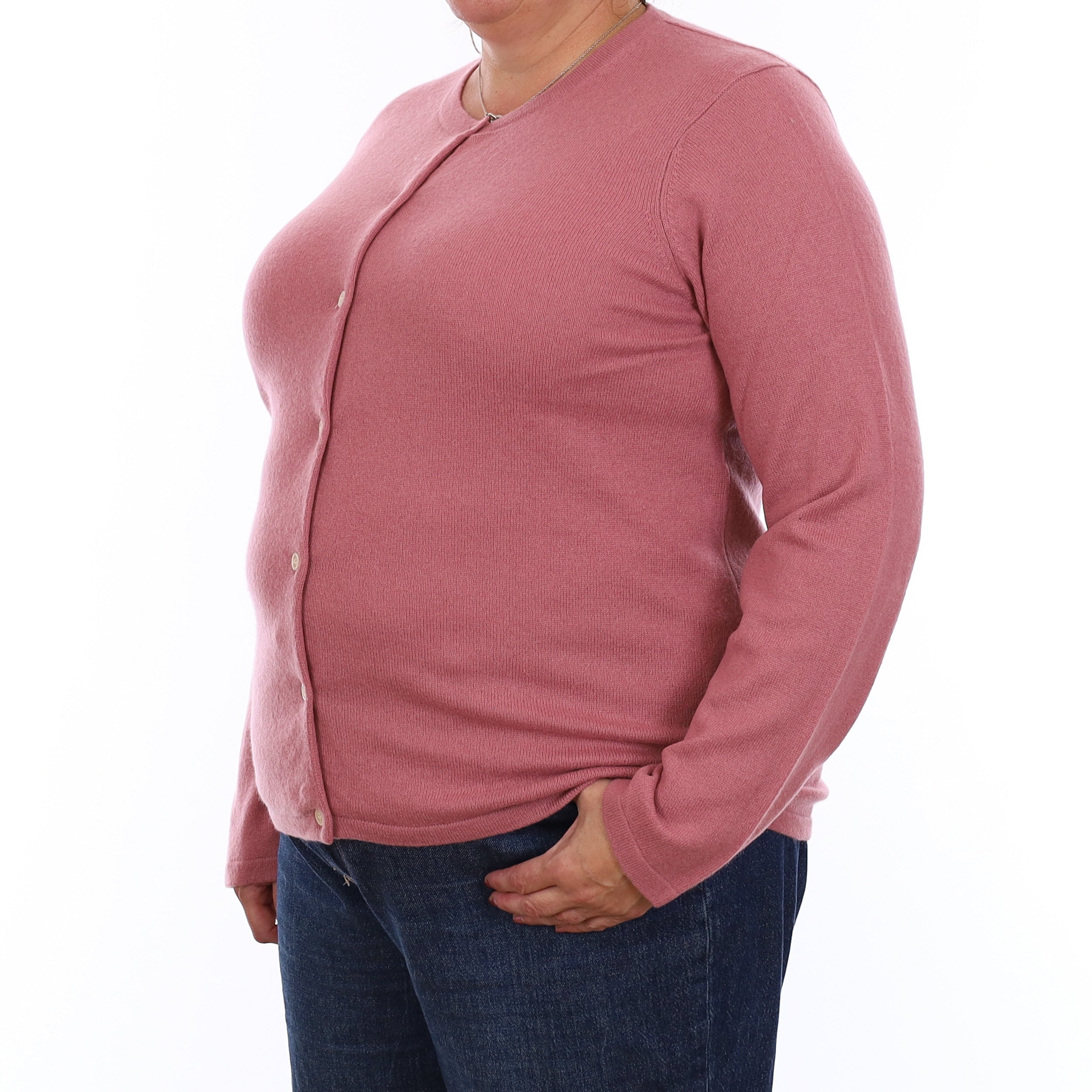 Orvis Heather Pink Cashmere Crew Neck Cardigan Extra Large